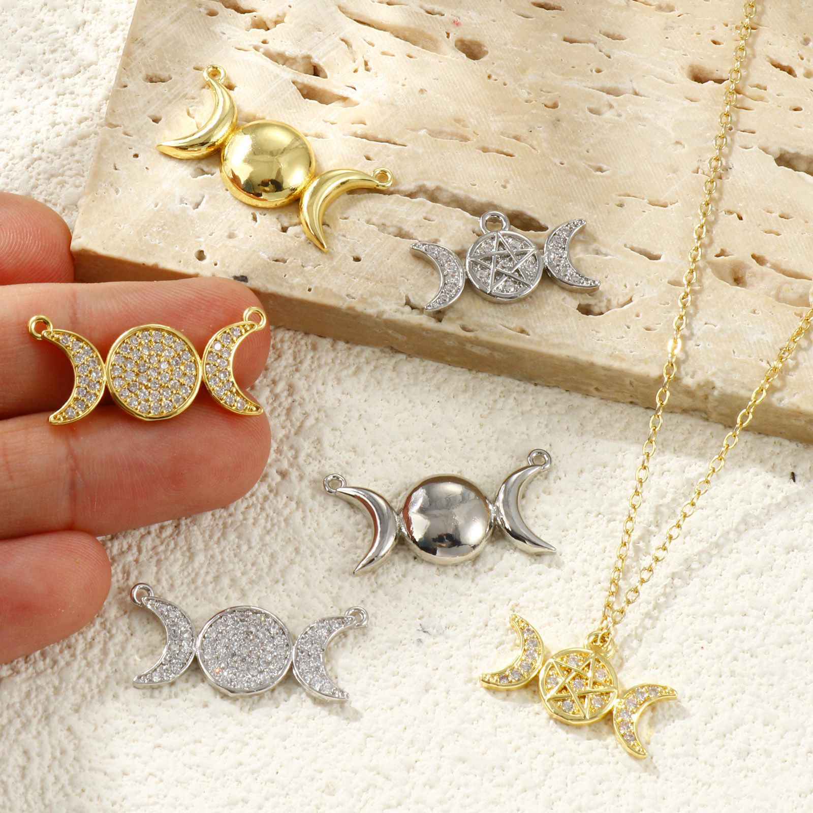 Изображение 1 ШТ Латунь Подвески Разноцветный Луна половина