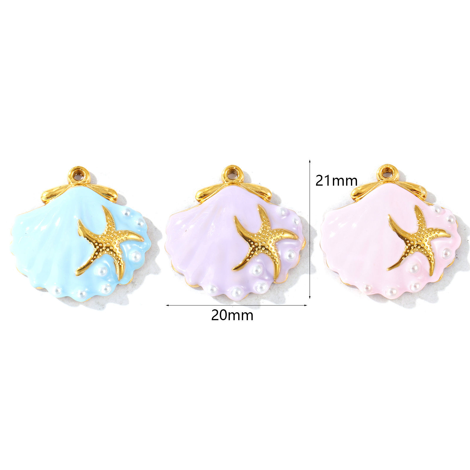 Изображение 2 ШТ Экологичное PVD Водонепроницаемый Антиоксидантный Гипоаллергенный 304 Нержавеющая Сталь Морские Украшения Подвески Оптовая 18K настоящее золото с покрытием Разноцветный С Эмалью Перламутр С Исскуственными Жемчугами 21мм x 20мм