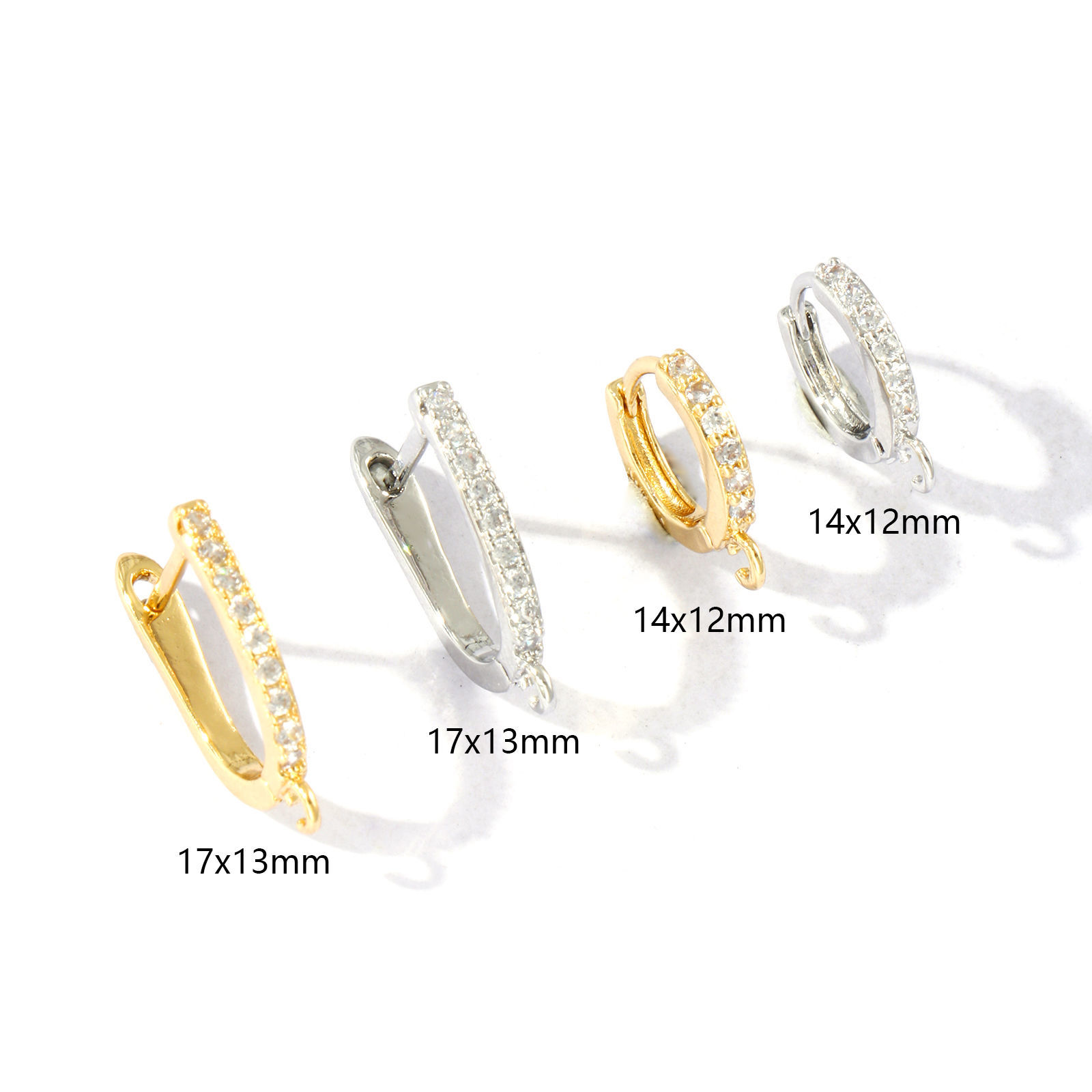 Immagine di 2 Pz Ottone Micro Intarsio Orecchini Ad Anello Abbraccio All'Ingrosso Trasparente Cubic Zirconiae Con Loop