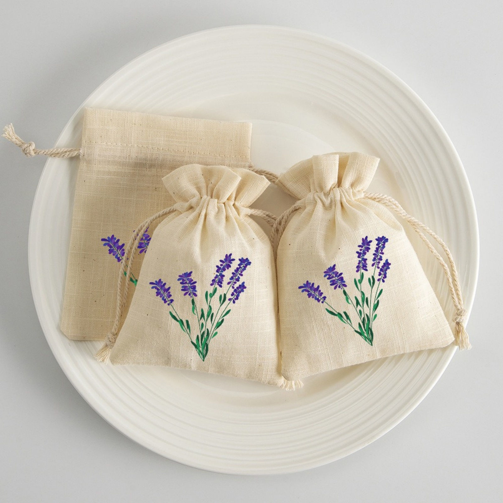 Picture of Cotton Drawstring Storage Bags White Rectangle Printed