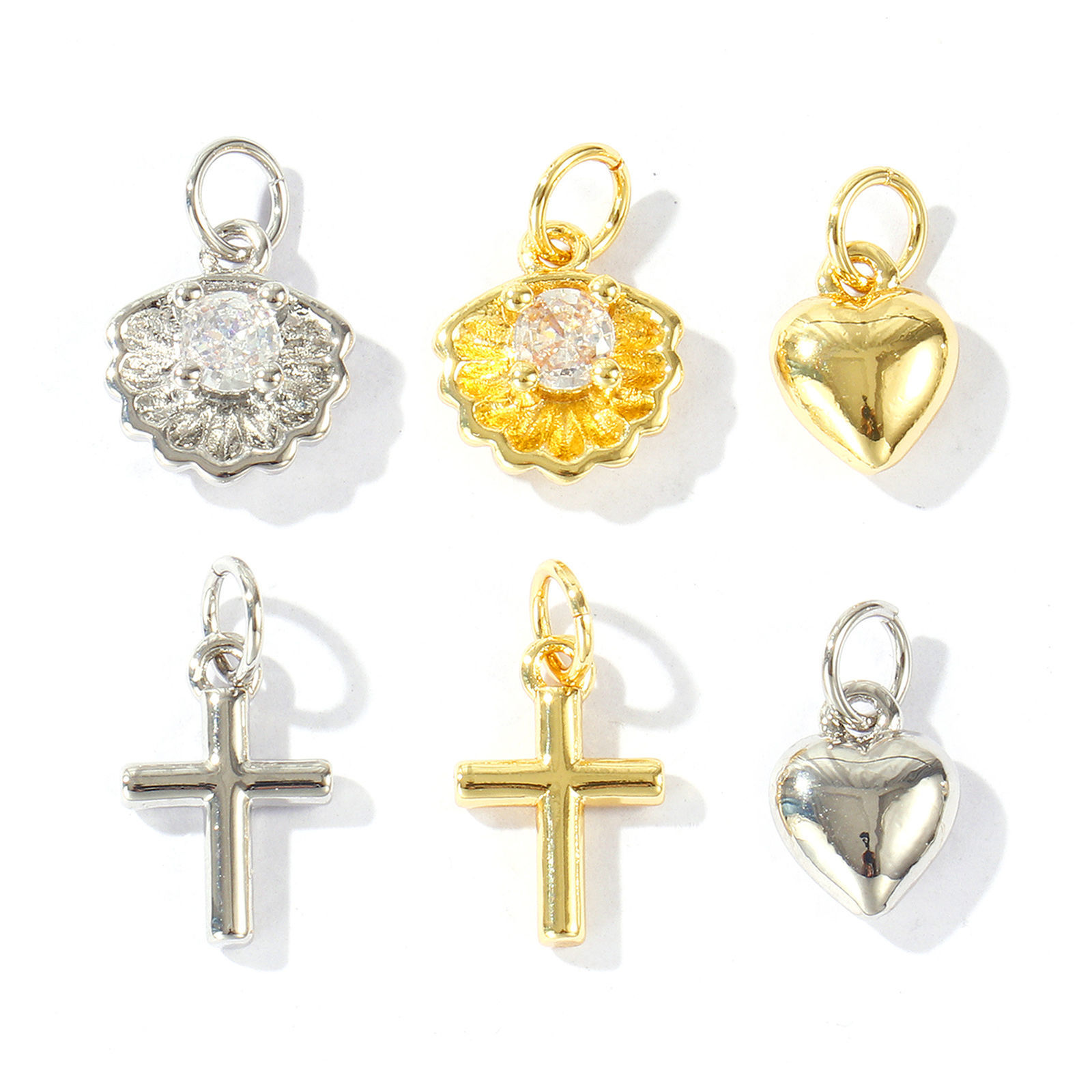 Picture of Eco-friendly Brass Charms Wholesale Real Gold Plated Shell Cross