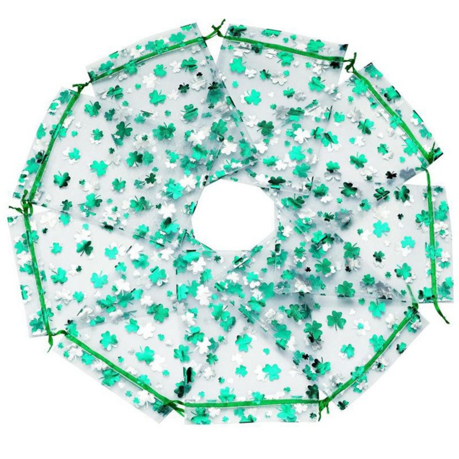 Picture of Polyester Drawstring Storage Bags Rectangle Green Leaf Clover Shamrock
