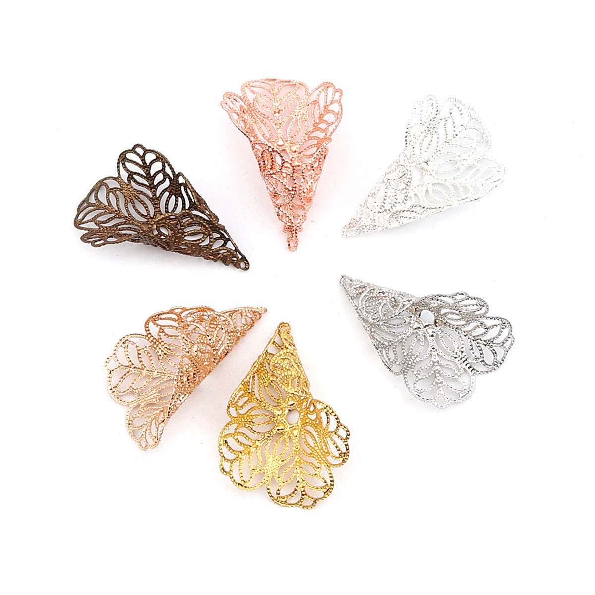 Bild von Copper Bead Cap Cone Silver Tone Flower (Fit Beads Size: 20mm Dia.) 27mm x 19mm, 10 PCs