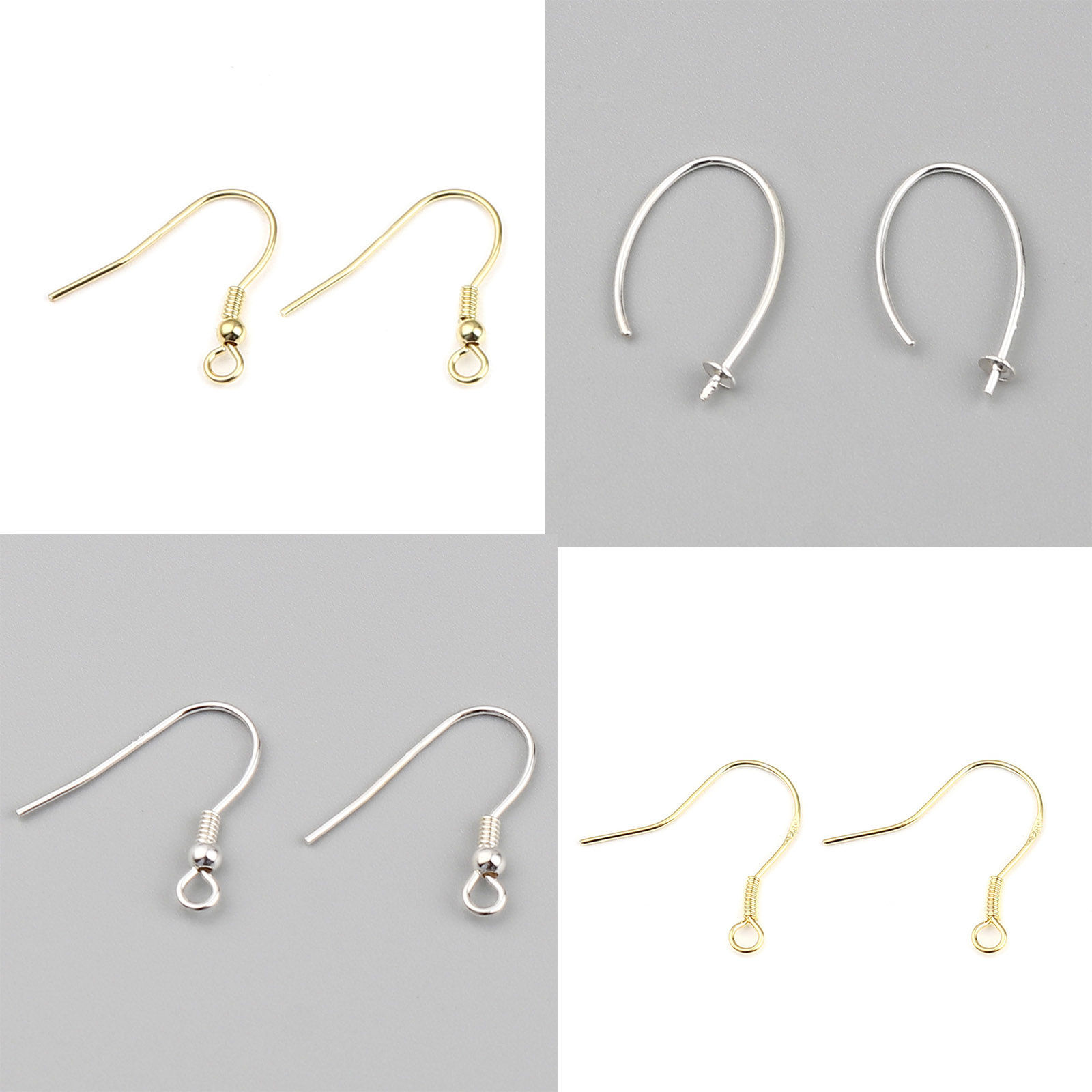 Picture of Sterling Silver Ear Wire Hooks Earring Findings Multicolor W/ Loop