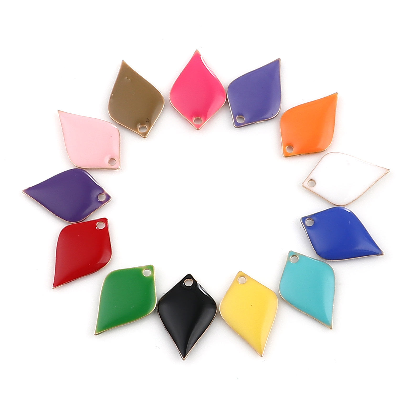 Bild von Messing Emaillierte Pailletten Charms Kronblatt Vergoldet Rot 18mm x 12mm, 10 Stück