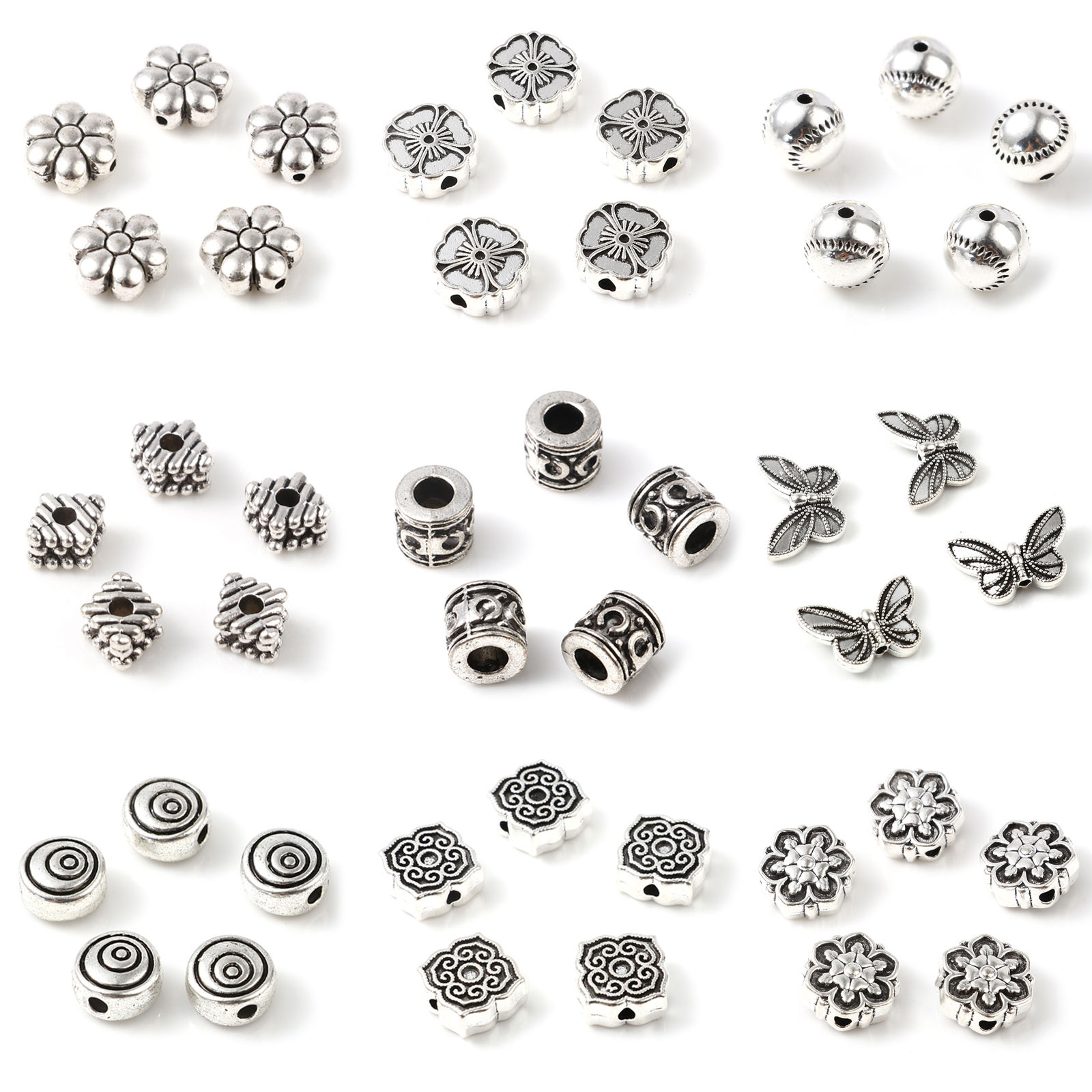 Imagen de Zamak Cuentas Flor Plata Antigua Aprox 11mm x 11mm, Agujero: Aprox 1.8mm, 50 Unidades