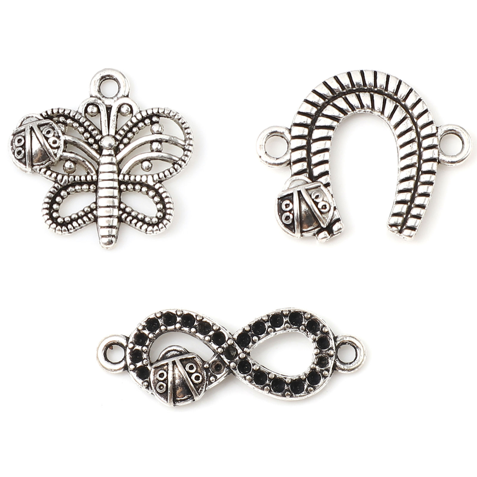 Picture of Zinc Based Alloy Insect Charms Butterfly Animal Antique Silver Color Ladybird 15mm x 15mm, 200 PCs
