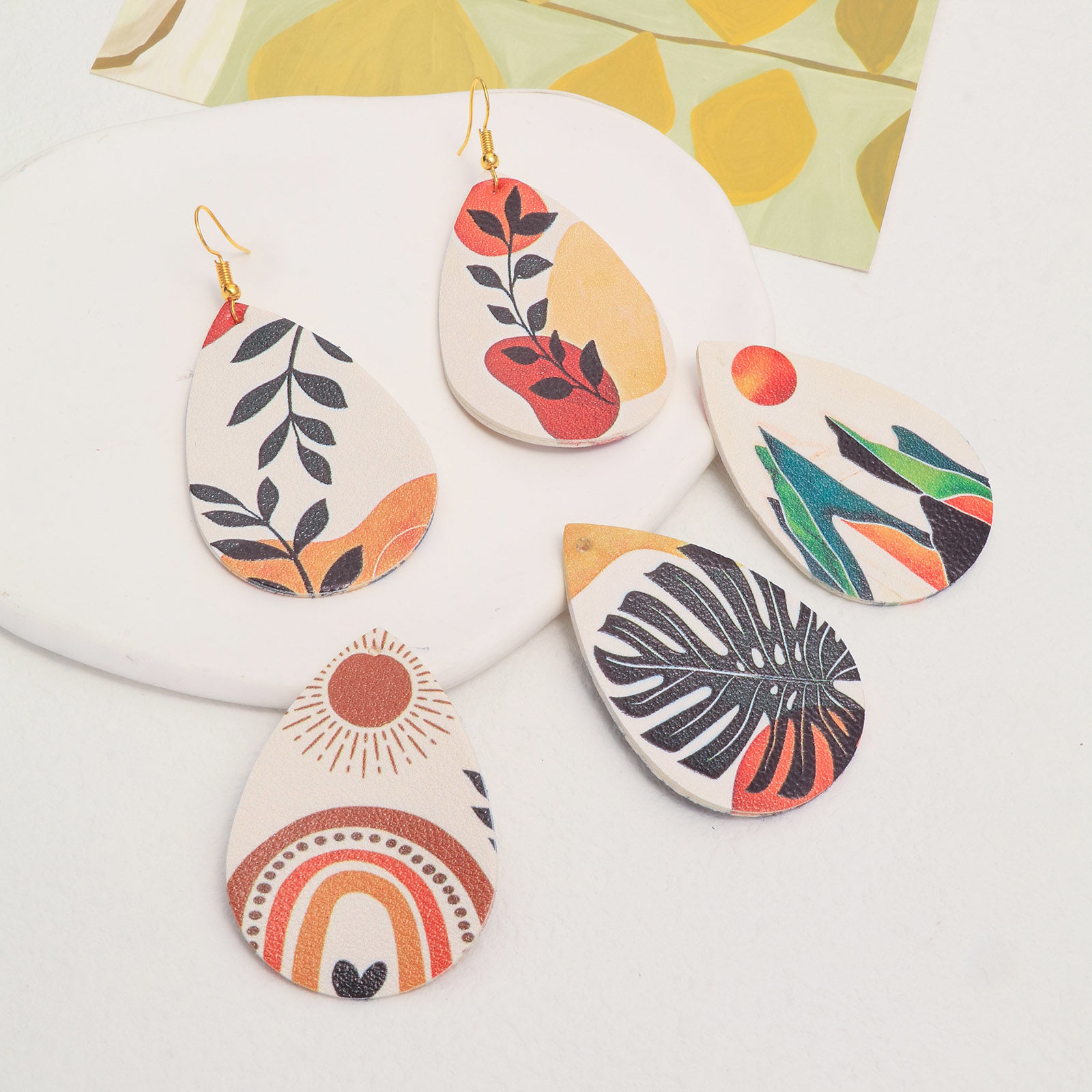 Picture of PU Leather Pendants Drop Multicolor Natural Scenery 5.6cm x 3.8cm