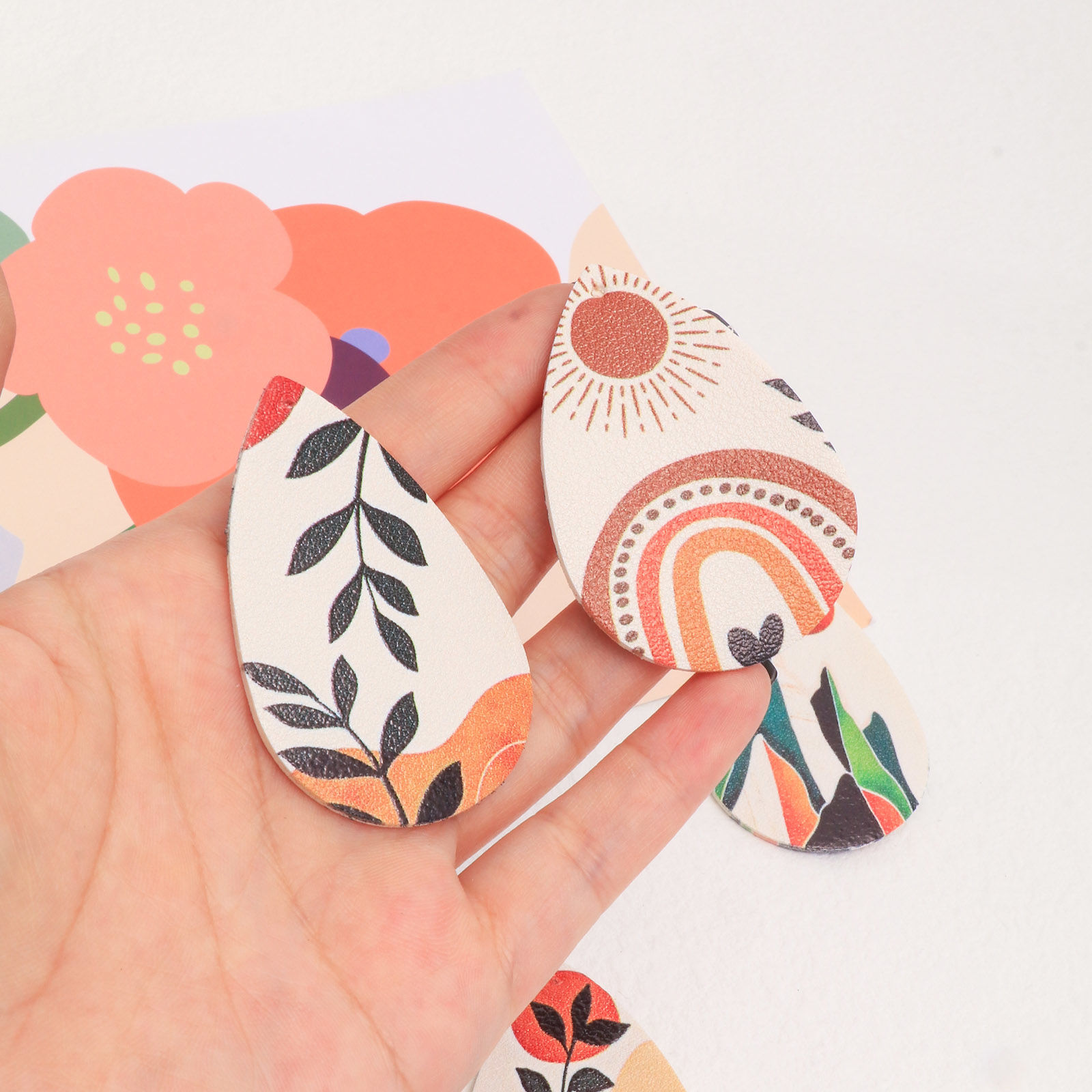 Picture of PU Leather Pendants Drop Multicolor Natural Scenery 5.6cm x 3.8cm
