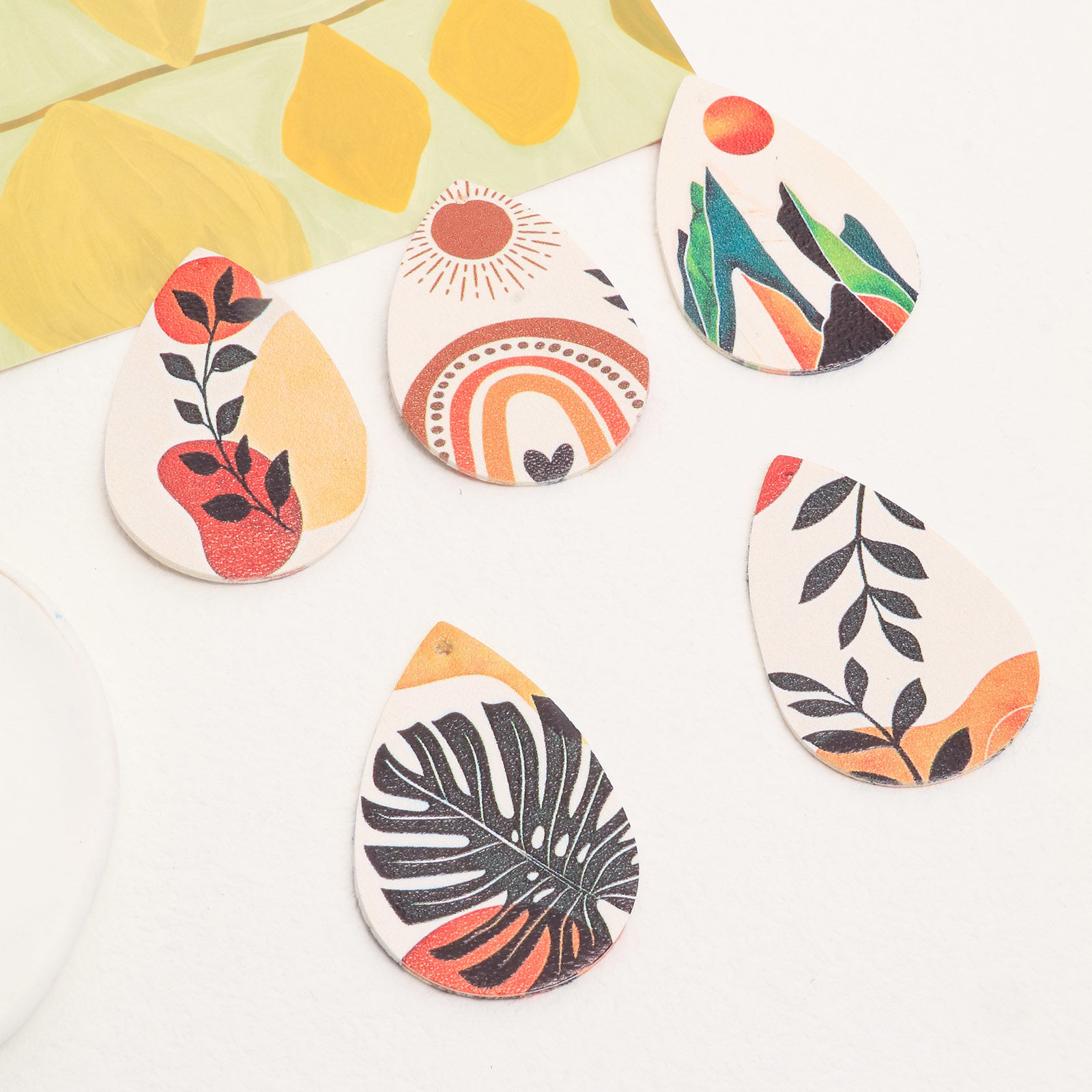 Picture of PU Leather Pendants Drop Multicolor Natural Scenery 5.6cm x 3.8cm