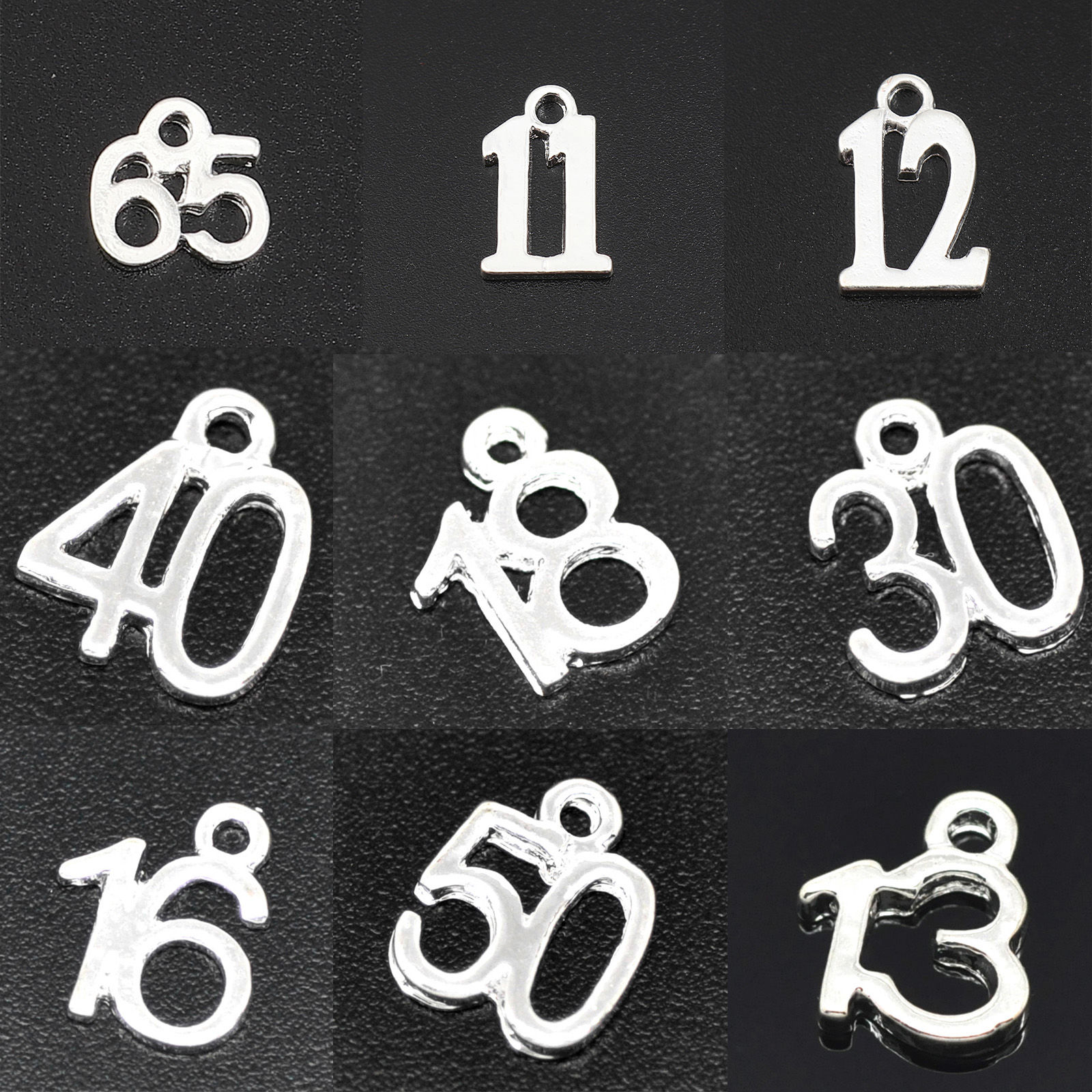 Image de Breloque en Alliage de Zinc Chiffre " 20 " Argenté 12mm x 10mm, 10 Pcs