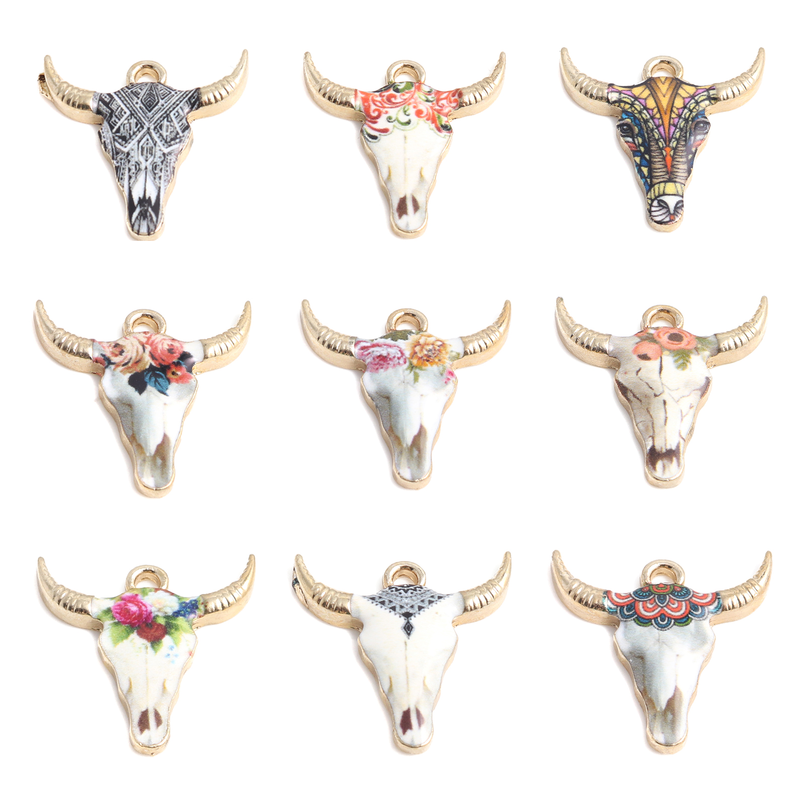 Picture of Zinc Based Alloy Charms Gold Plated Multicolor Cow Animal Enamel 22mm x 21mm, 10 PCs