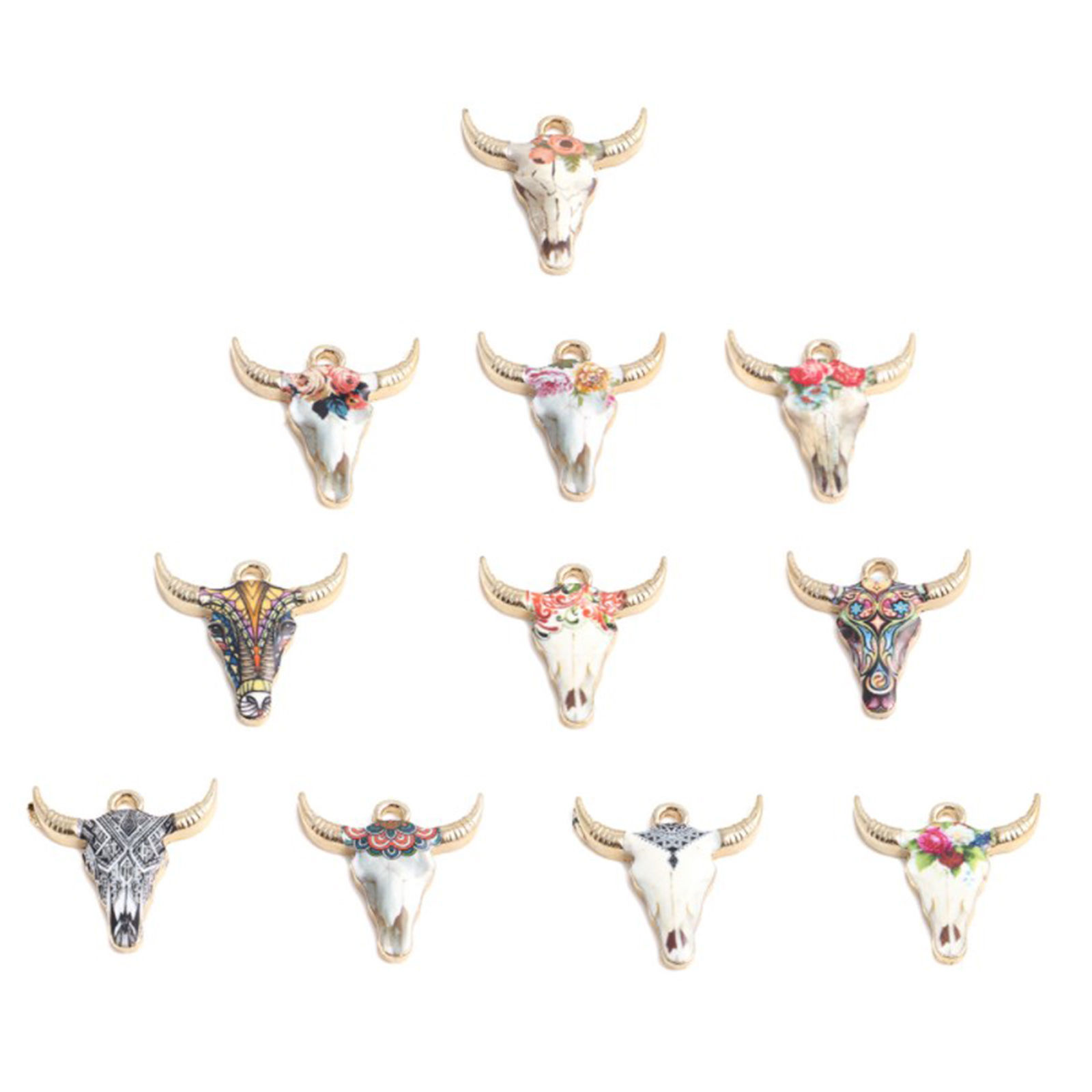 Picture of Zinc Based Alloy Charms Gold Plated Multicolor Cow Animal Enamel 22mm x 21mm, 10 PCs