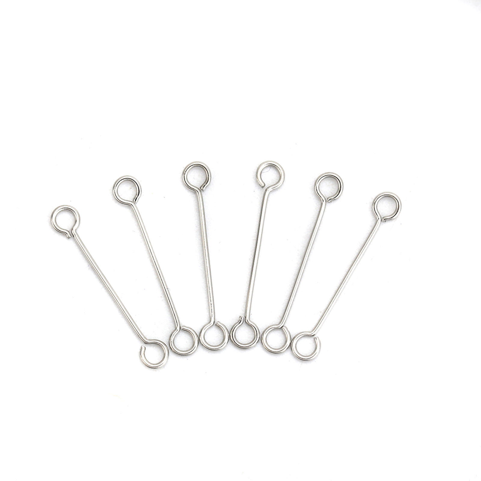 Изображение 304 Stainless Steel Eye Pins Silver Tone 30mm(1 1/8") long, 0.7mm (21 gauge), 100 PCs