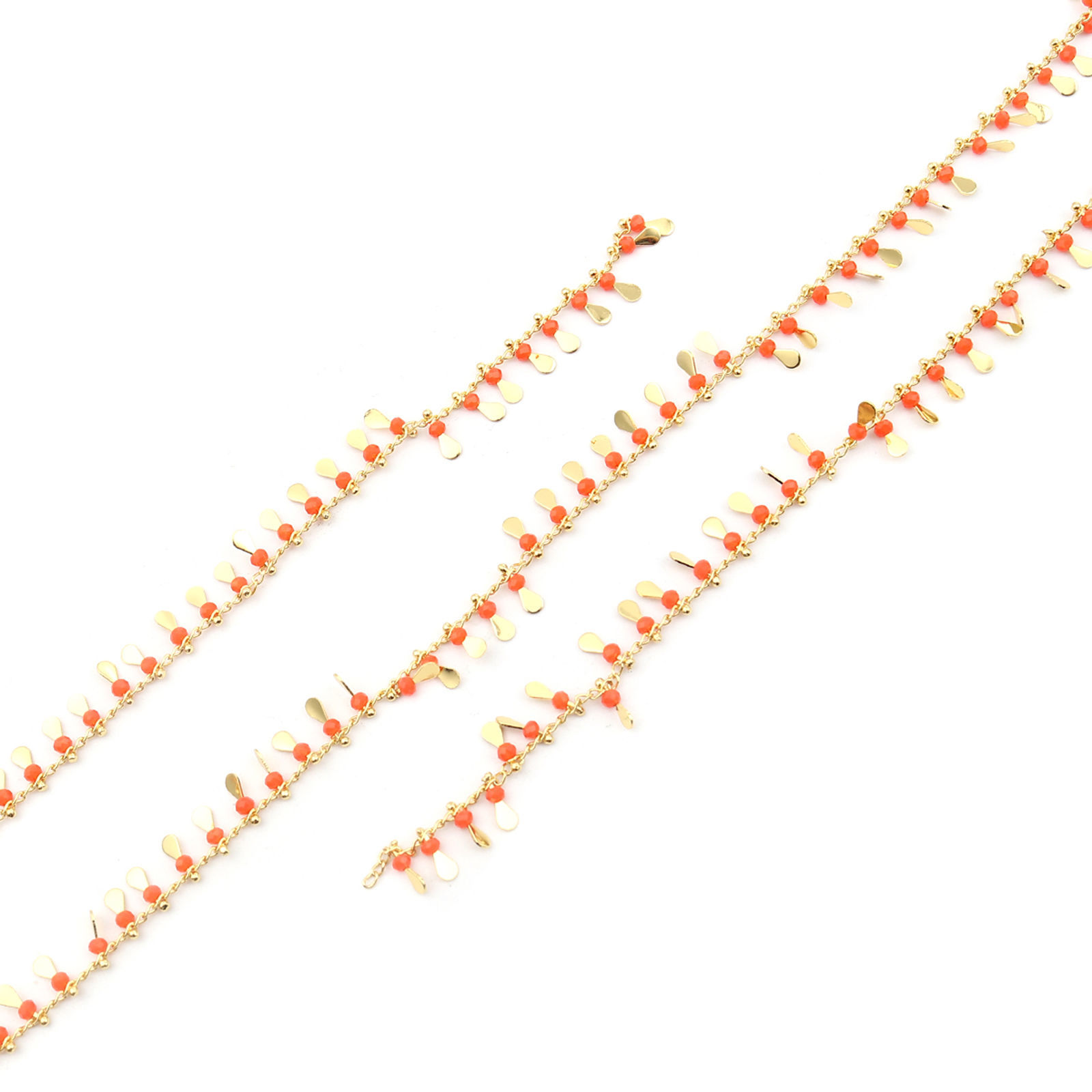 Picture of 304 Stainless Steel & Glass Link Curb Chain Drop Gold Plated Grayish White 8x3mm, 1 M