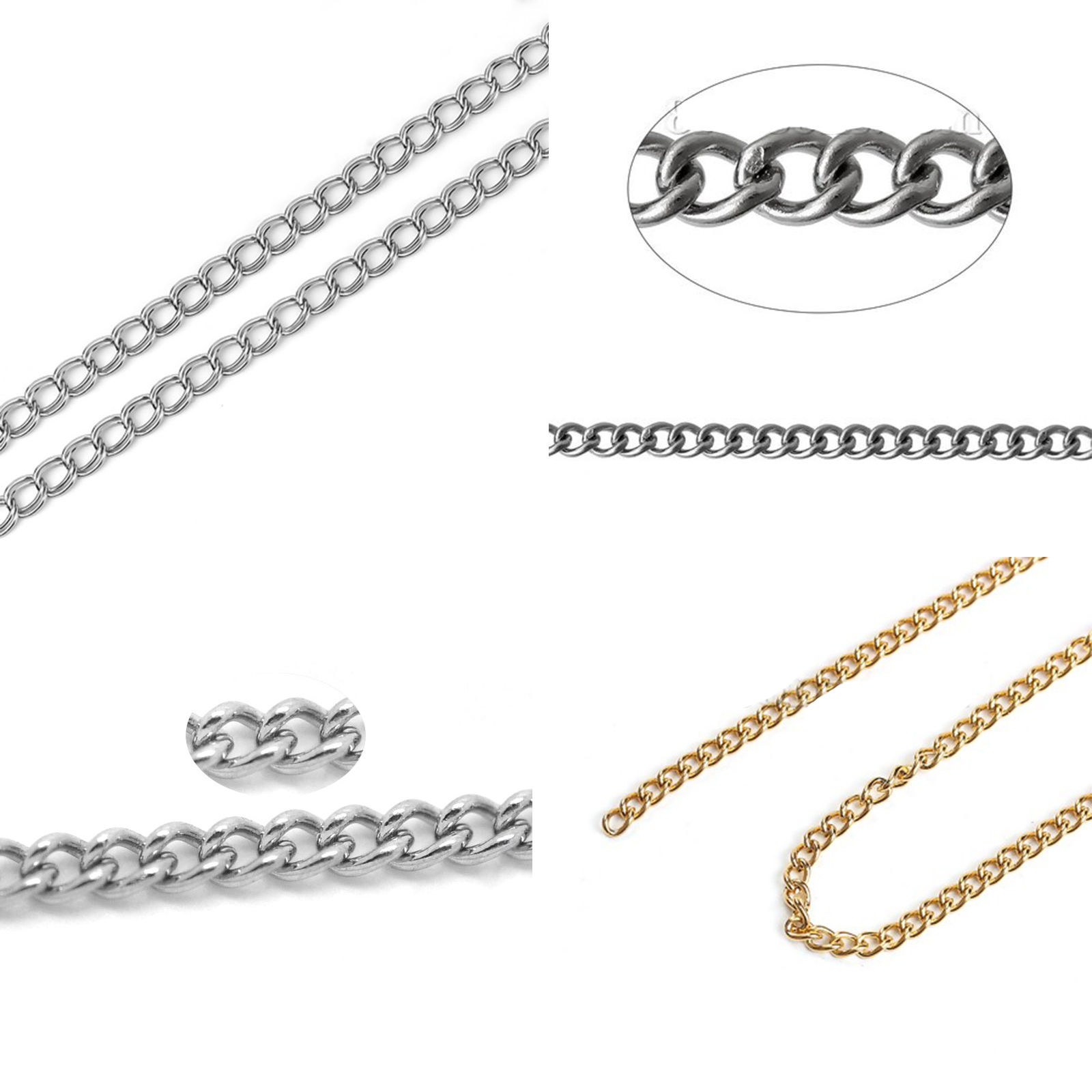 Изображение 304 Stainless Steel Soldered Link Curb Chain Findings Silver Tone 3.5x2.5mm(1/8"x1/8"), 10 M