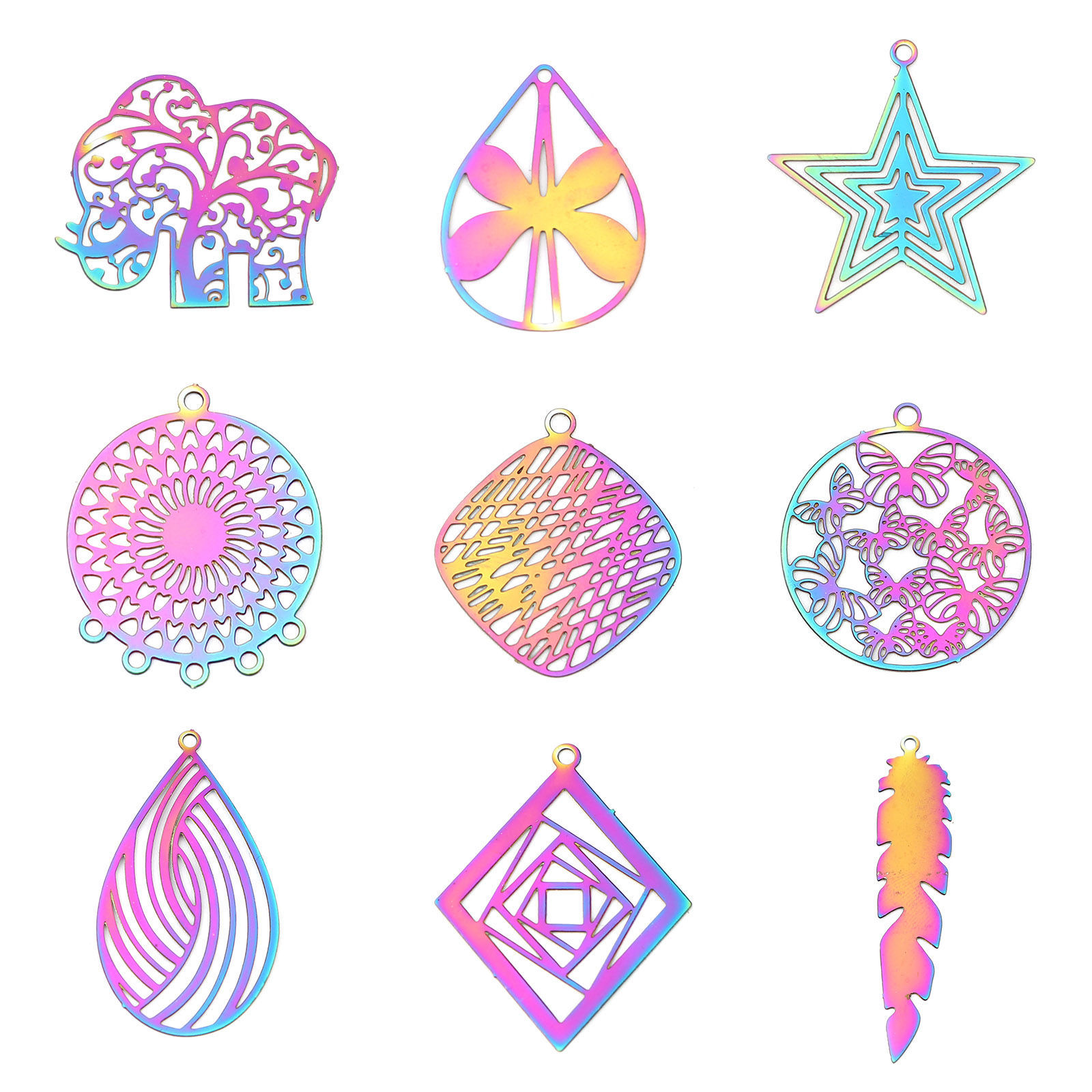 Picture of Stainless Steel Filigree Stamping Charms Elephant Animal AB Color Plating 24mm x 22mm, 10 PCs