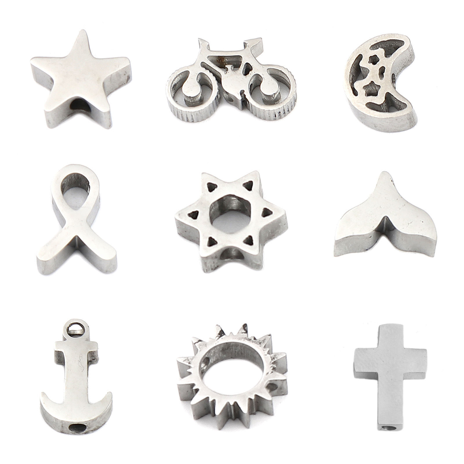 Picture of 304 Stainless Steel Spacer Beads Hexagon Silver Tone 11mm( 3/8") x 10mm( 3/8"), Hole: Approx 6.4mm, 5 PCs