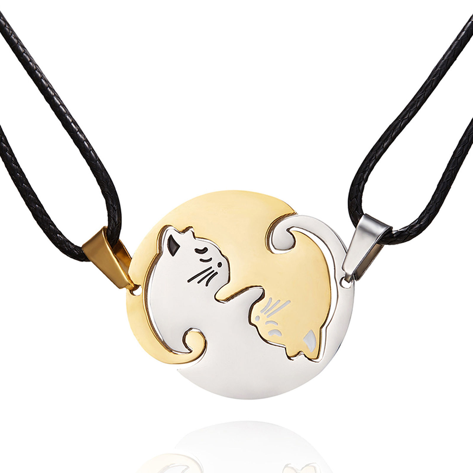 Imagen de Acero Inoxidable Par Collares Tono de Plata Negro Gato 48cm longitud, 1 Juego ( 2 Unidades/Juego)