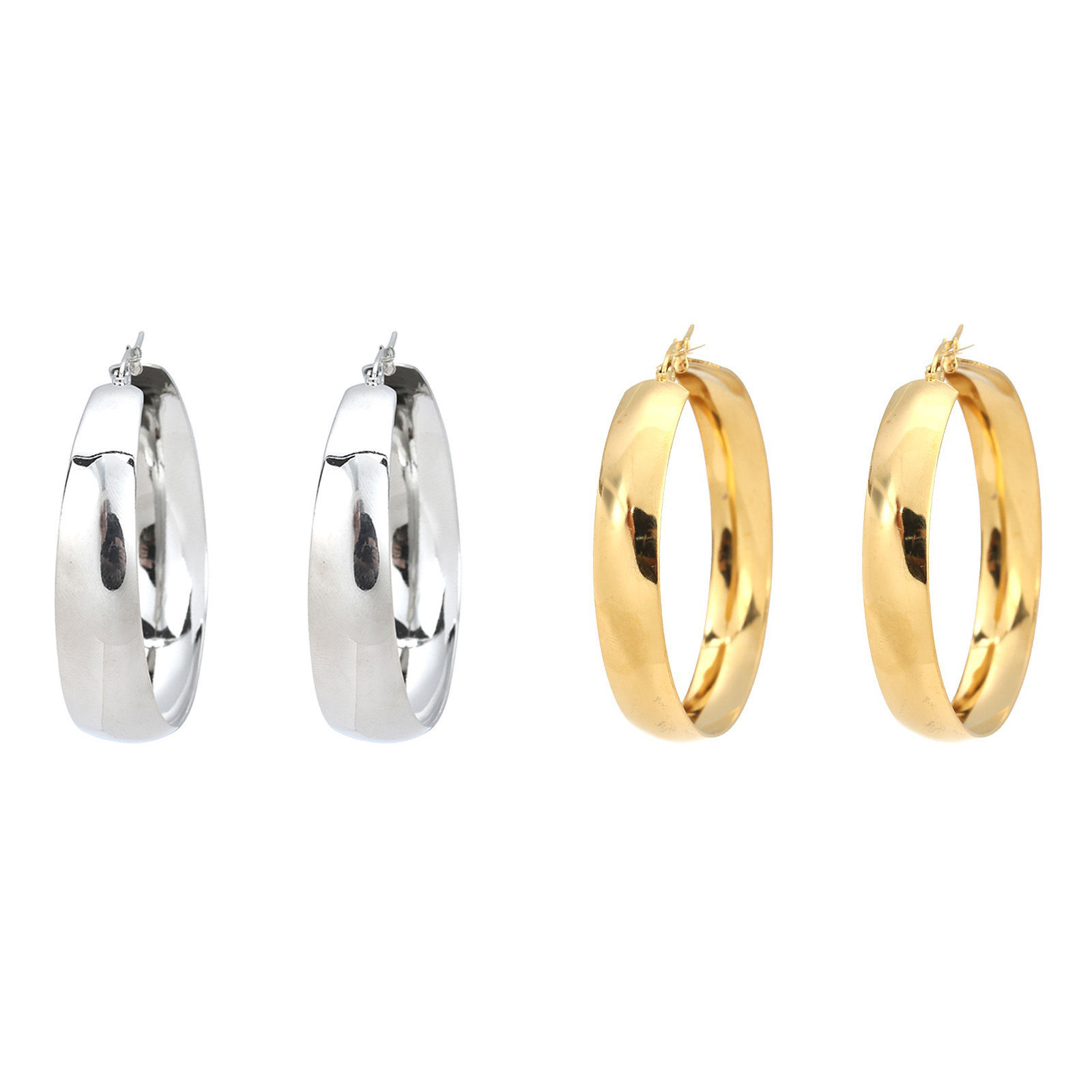 Picture of 304 Stainless Steel Hoop Earrings Silver Tone Round 3.7cm x 3.3cm, Post/ Wire Size: (17 gauge), 1 Pair