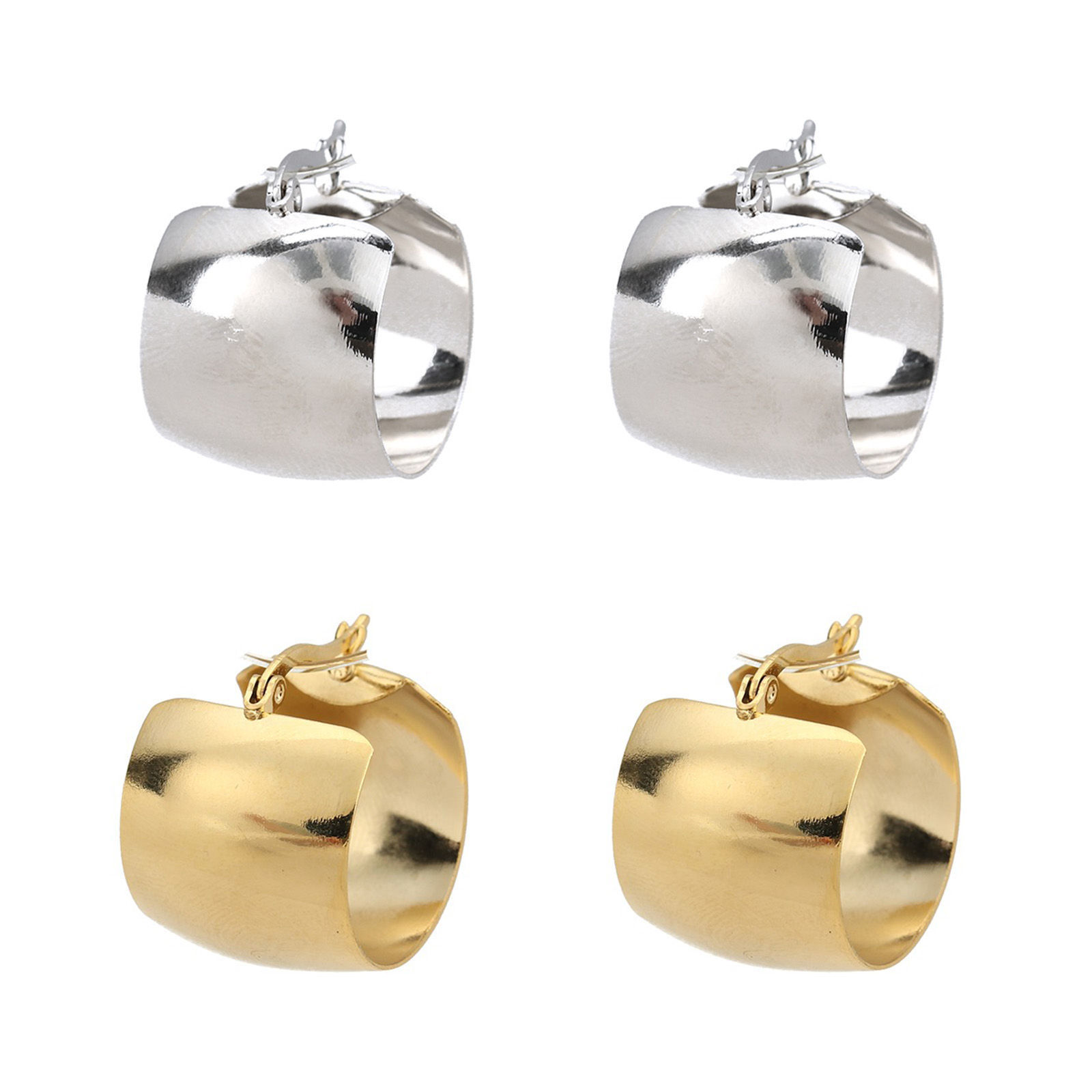 Picture of 304 Stainless Steel Hoop Earrings Gold Plated Round 28mm x 21mm, Post/ Wire Size: (17 gauge), 1 Pair