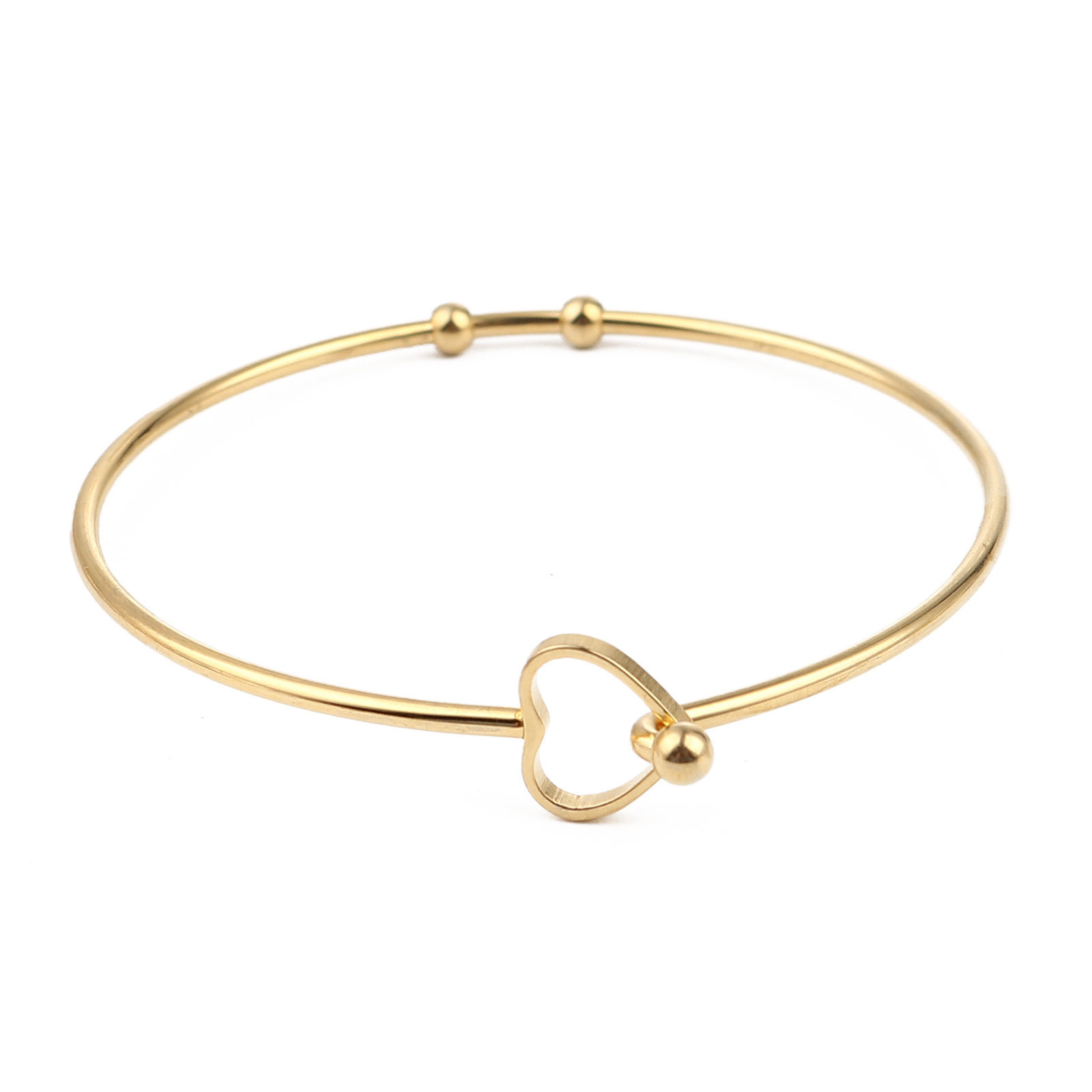 Picture of 304 Stainless Steel Bangles Bracelets Silver Tone Round Heart Can Open 20cm(7 7/8") long, 2 PCs
