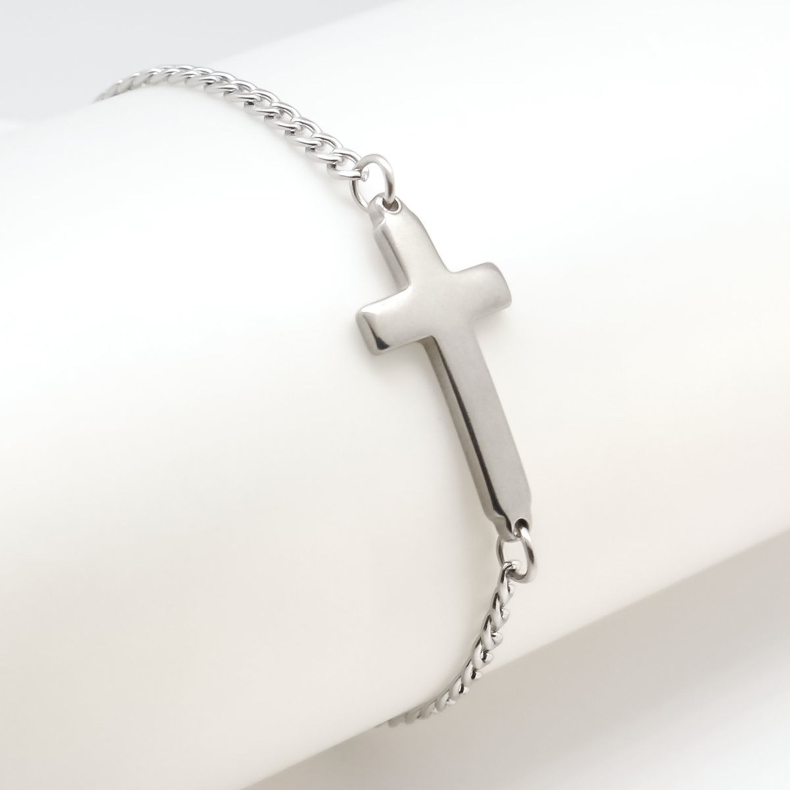 Imagen de 304 Acero Inoxidable Pulseras Tono de Plata Cruz Con Broche de Langosta y Extensor Cadena 18cm longitud, 1 Unidad