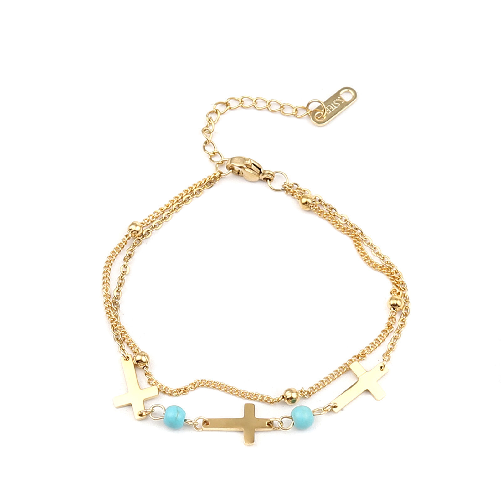 Picture of Stainless Steel Bracelets Gold Plated Cross Multilayer 17cm(6 6/8") long, 1 Piece