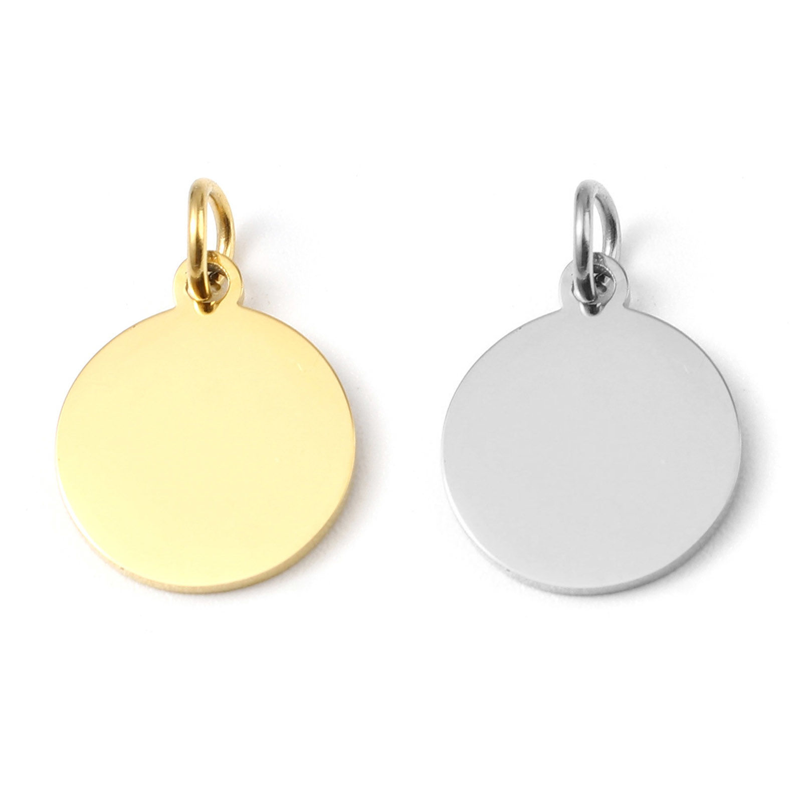 Picture of Stainless Steel Charms Round Disc Gold Plated Blank Stamping Tags Two Sides 18mm x 12mm, 2 PCs