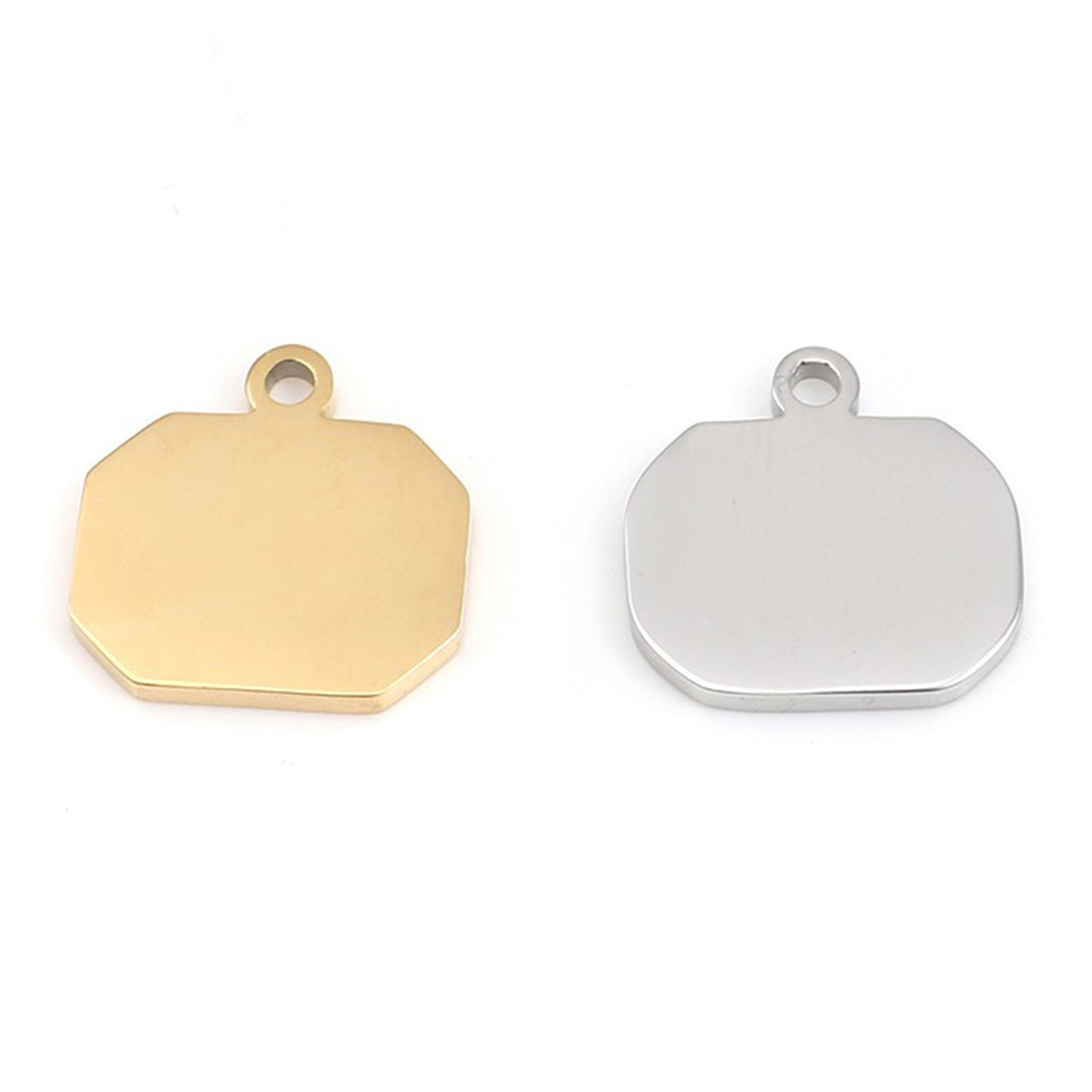 Picture of 304 Stainless Steel Charms Polygon Silver Tone Blank Stamping Tags One Side 13mm x 13mm, 1 Piece