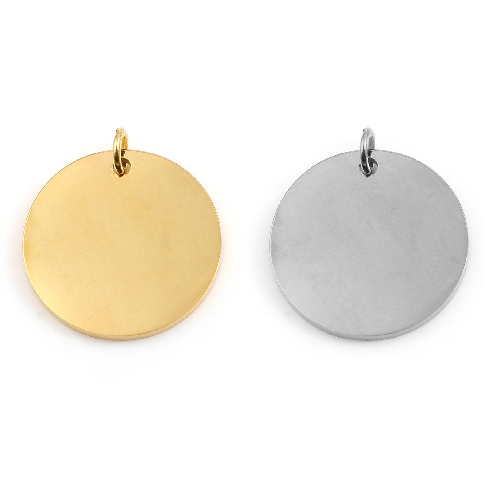 Picture of 304 Stainless Steel Charms Round Disc Silver Tone Blank Stamping Tags One Side 18mm x 12mm, 1 Piece
