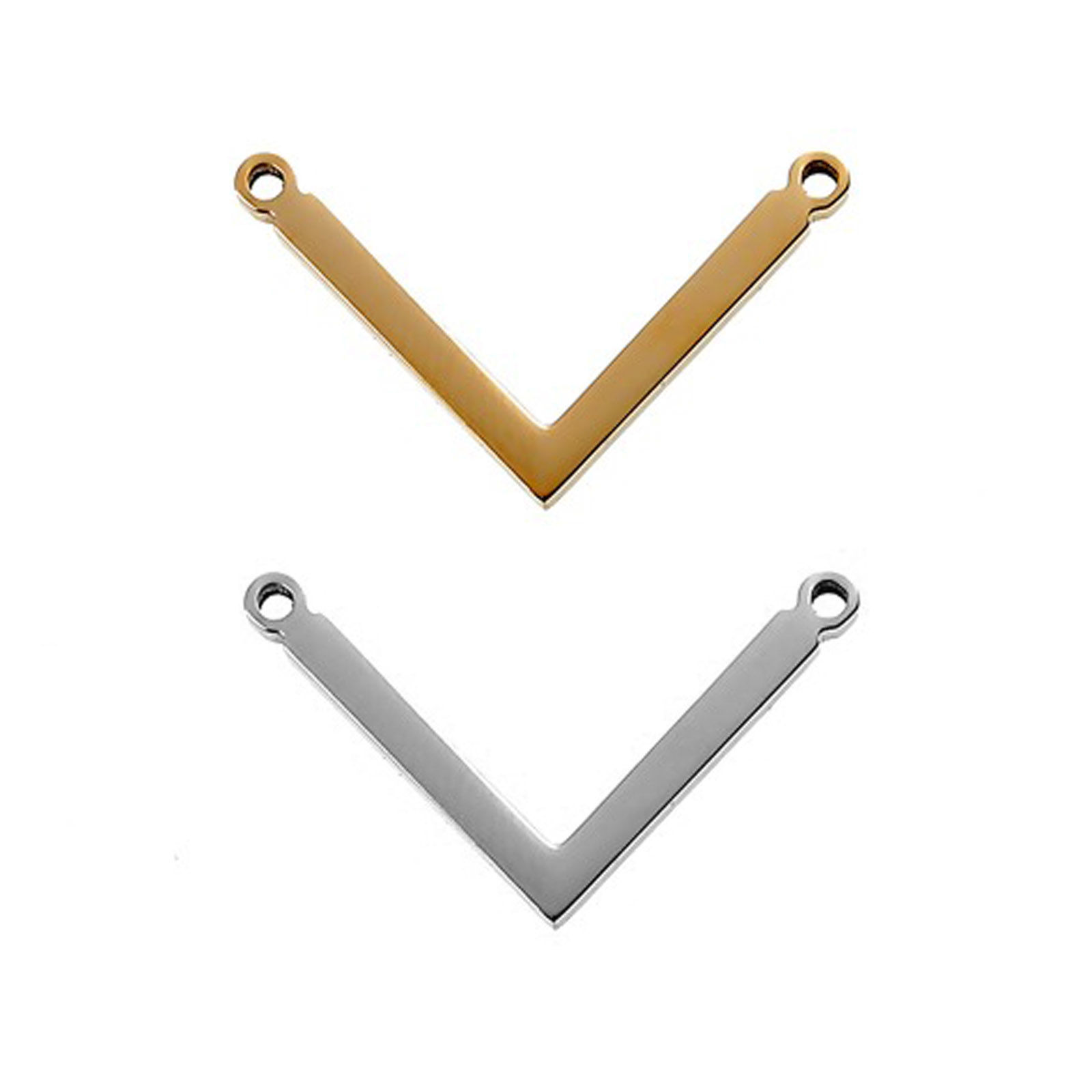 Picture of 304 Stainless Steel Chevron Connectors V-shaped Silver Tone Blank Stamping Tags One Side 25mm x 14mm, 1 Piece