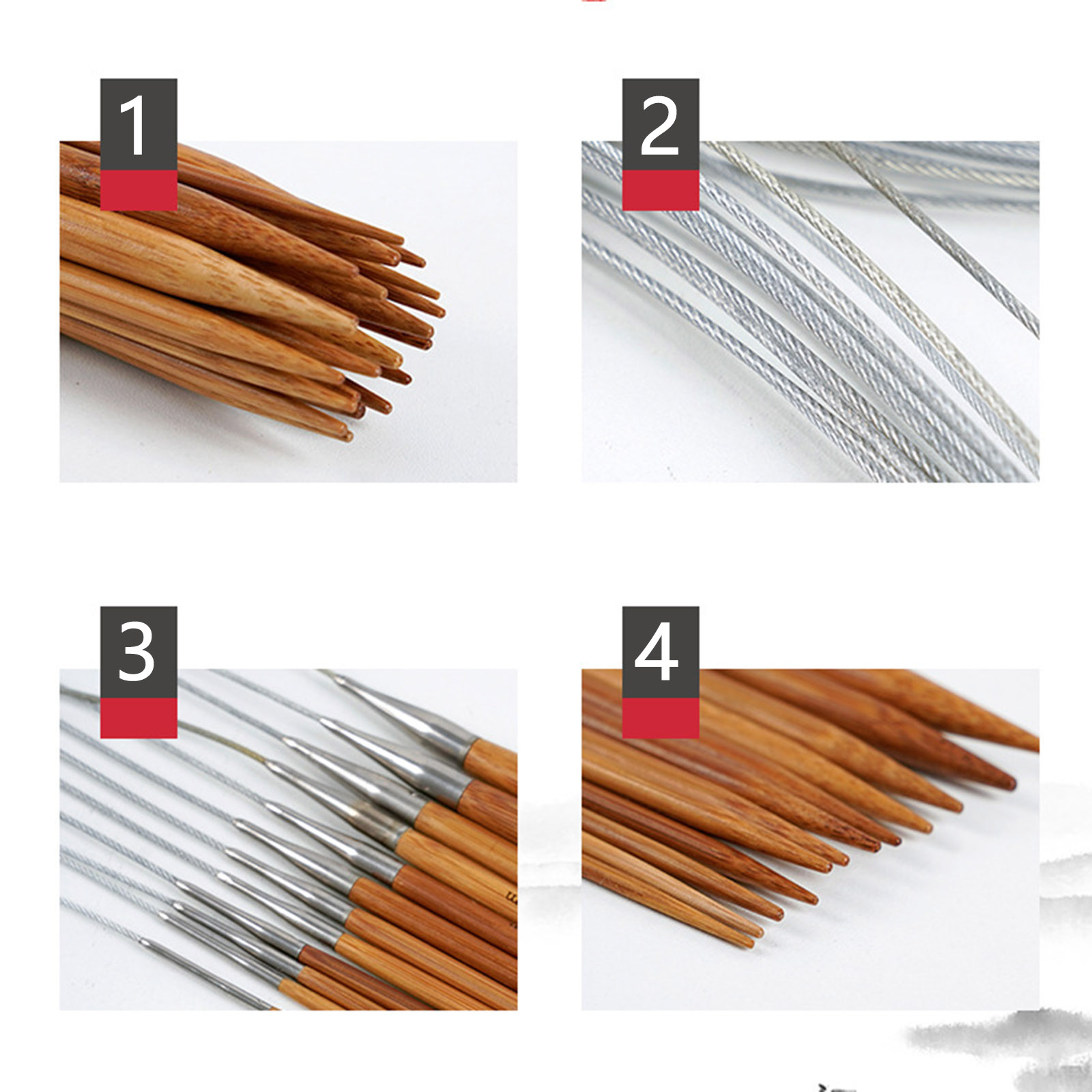 Picture of Natural Bamboo & Stainless Steel Circular Knitting Needles Silver Tone 80cm(31 4/8") long