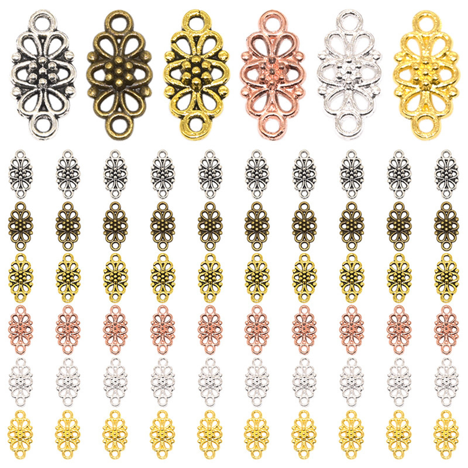 Image de Connecteurs Pendentifs Breloques en Alliage de Zinc Multicolore Losange Fleurs Creuses 16mm x 8mm, 100 Pcs