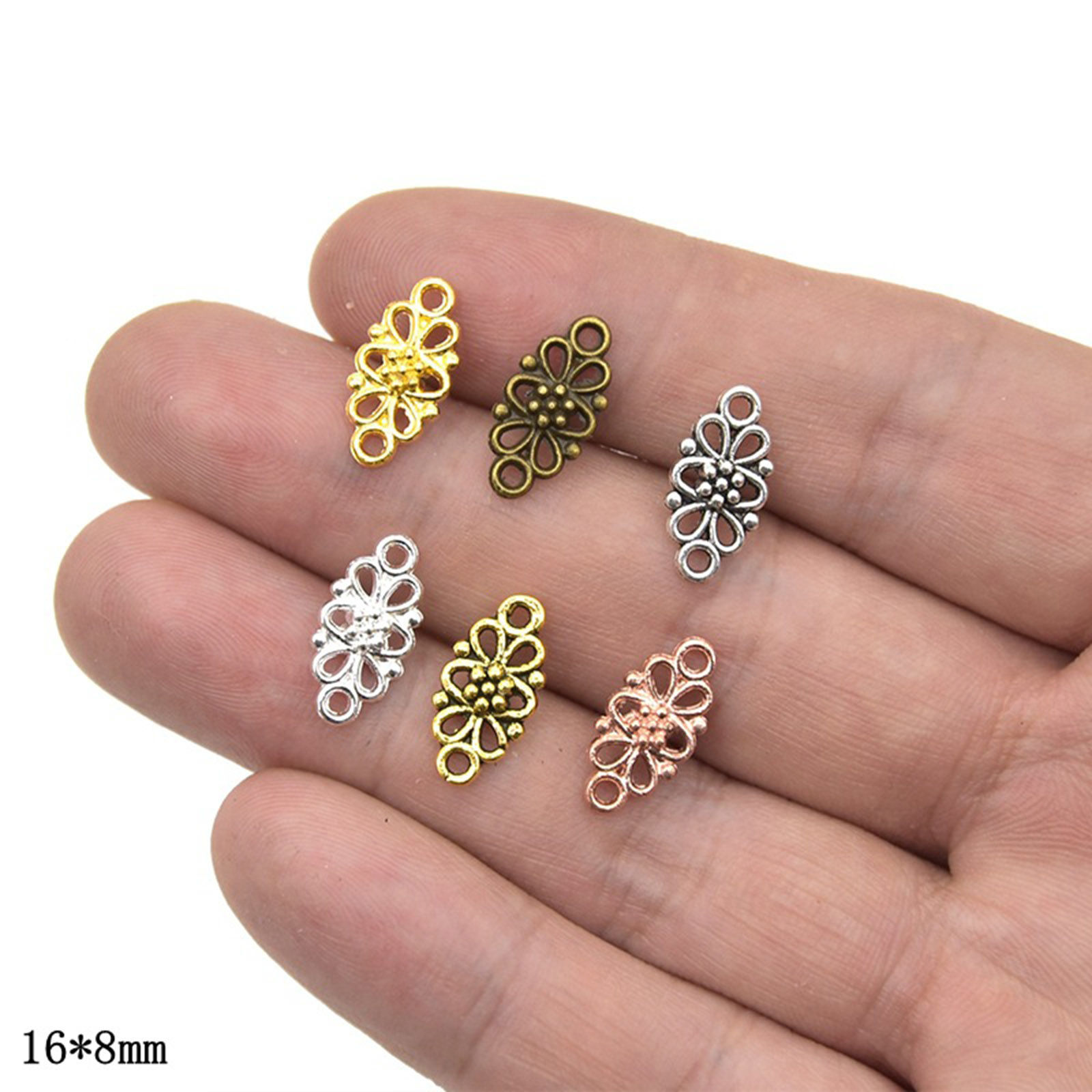 Image de Connecteurs Pendentifs Breloques en Alliage de Zinc Multicolore Losange Fleurs Creuses 16mm x 8mm, 100 Pcs