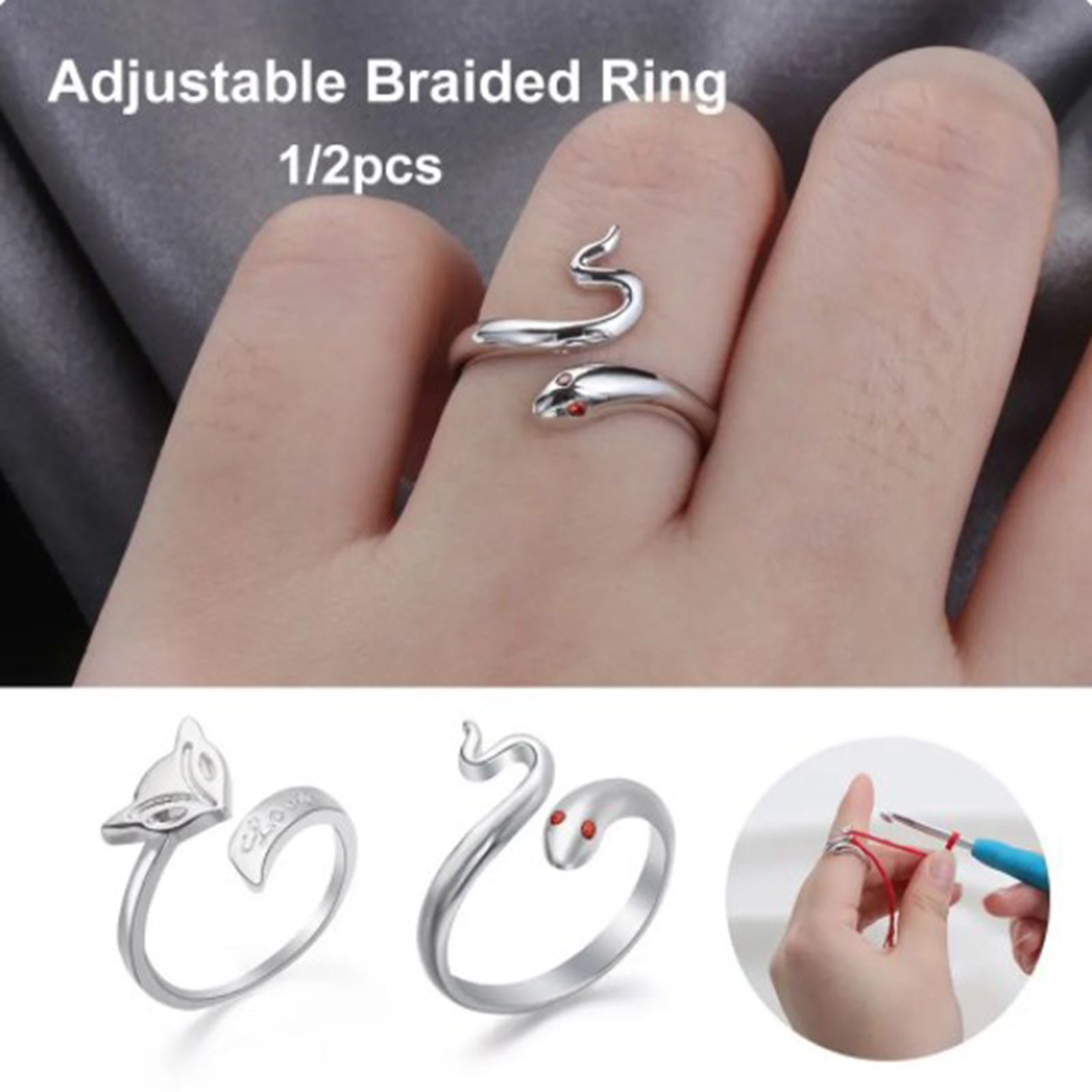 Bild von 1 Stück Messing Einfach Offen Verstellbarer Fingerring zum Stricken und Häkeln Katze Platin Plattiert