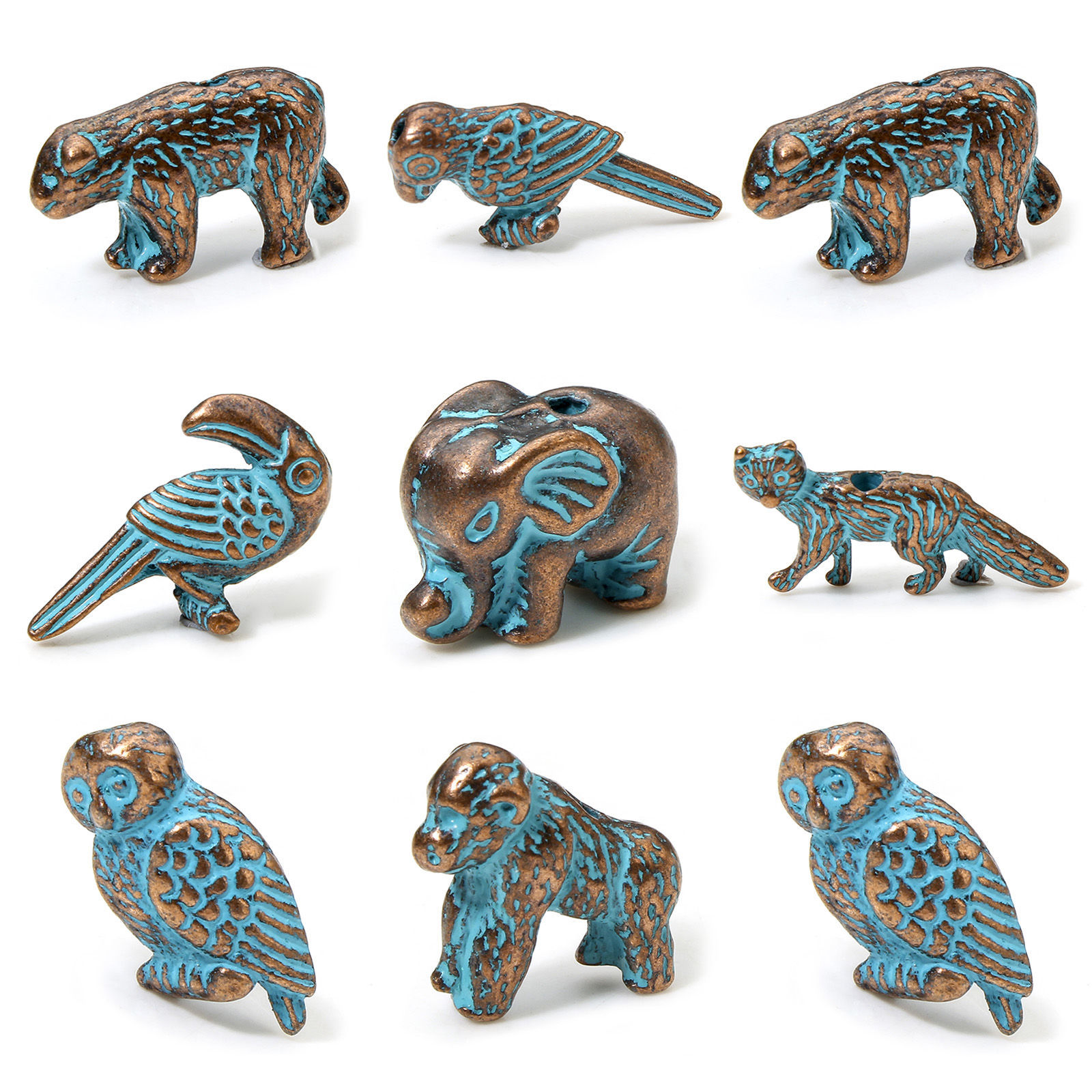 Picture of Zinc Based Alloy Patina Spacer Beads For DIY Jewelry Making Antique Copper Blue Animal