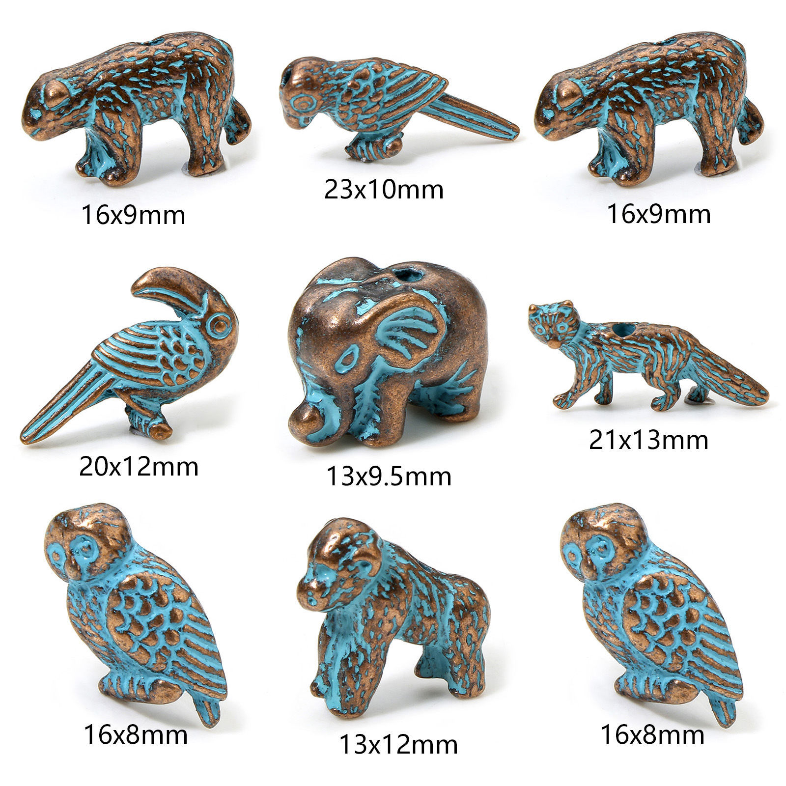 Picture of Zinc Based Alloy Patina Spacer Beads For DIY Jewelry Making Antique Copper Blue Animal