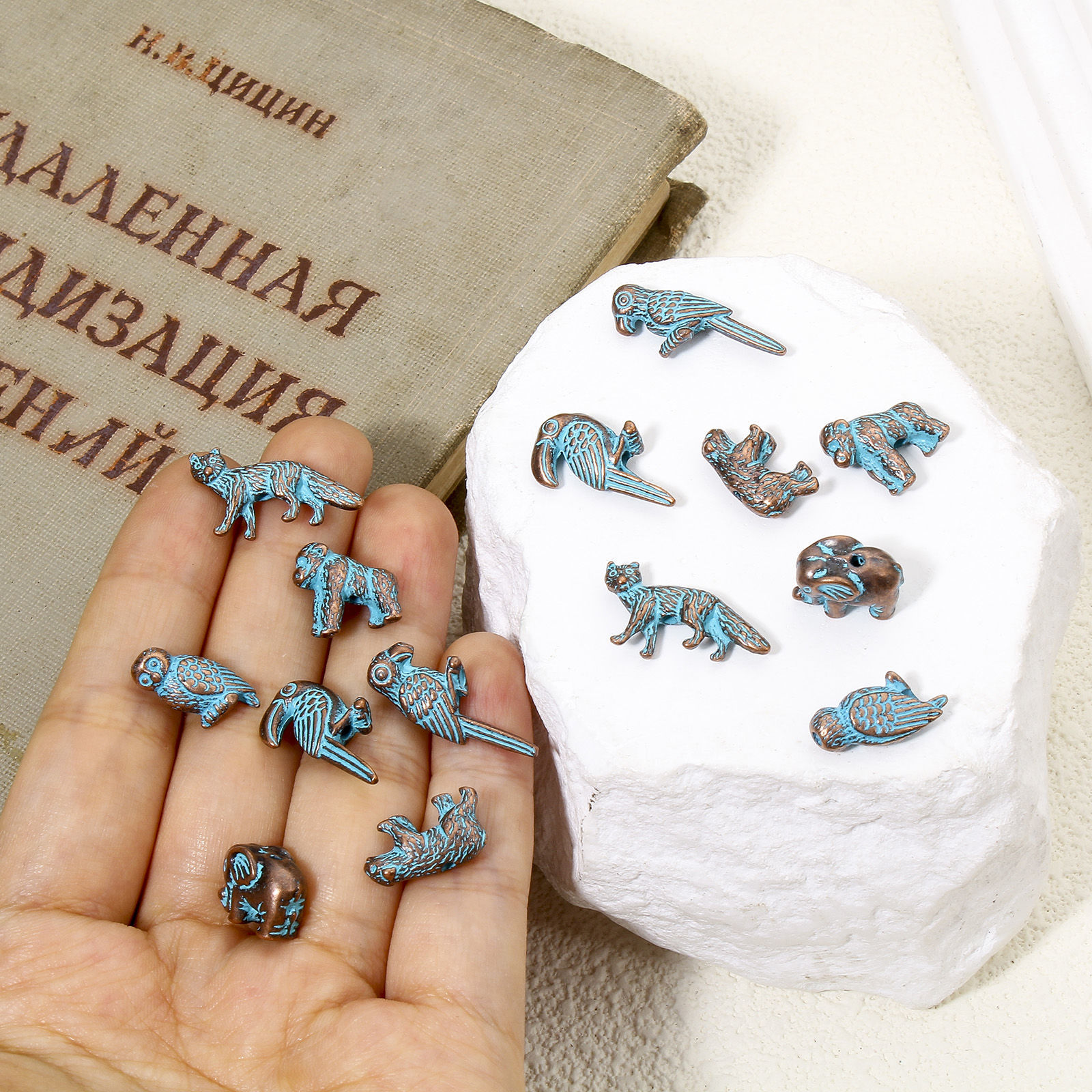 Picture of Zinc Based Alloy Patina Spacer Beads For DIY Jewelry Making Antique Copper Blue Animal