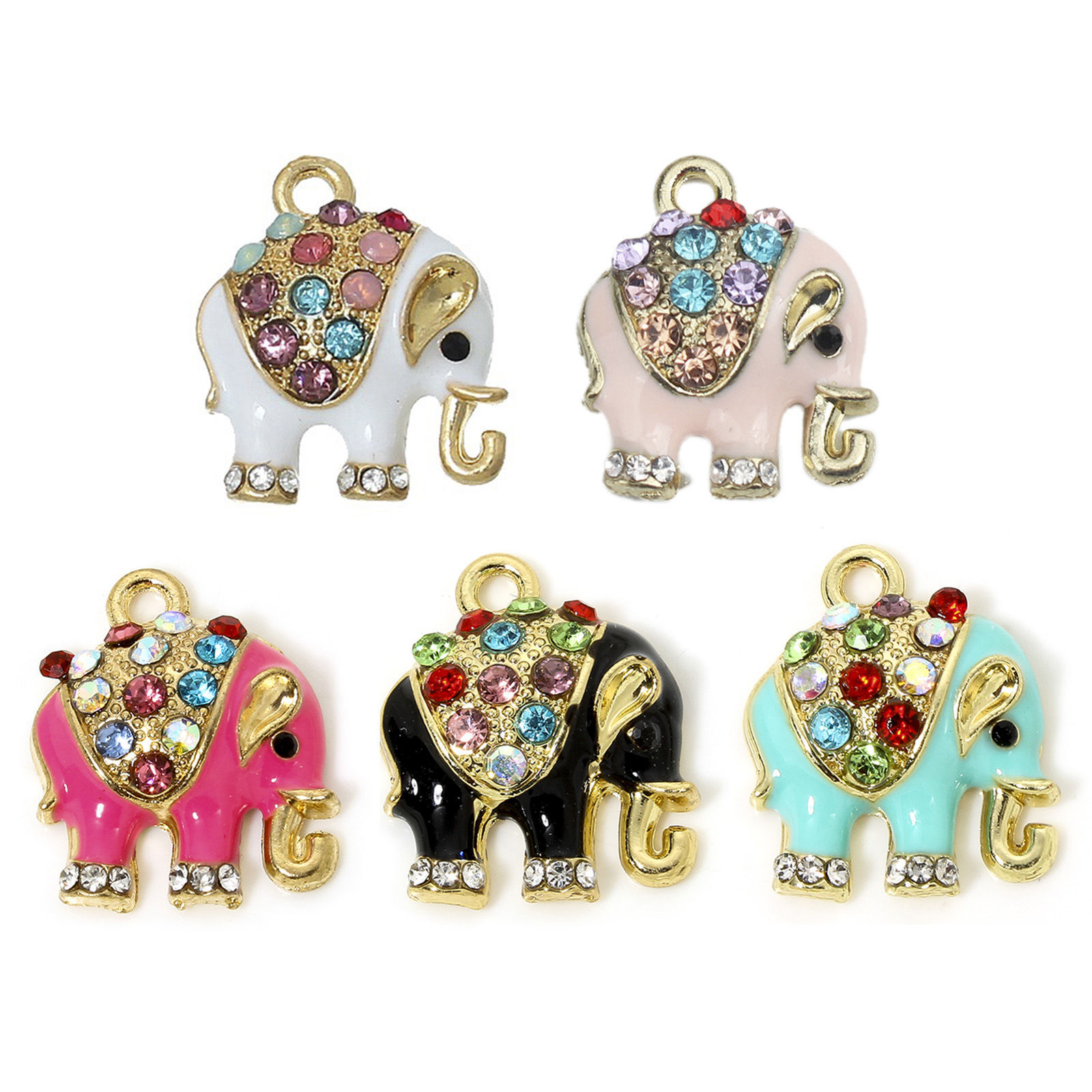 Imagen de 5 Unidades Zamak Colgantes Chapado en Oro Elefante Multicolor Rhinestone) Esmalte