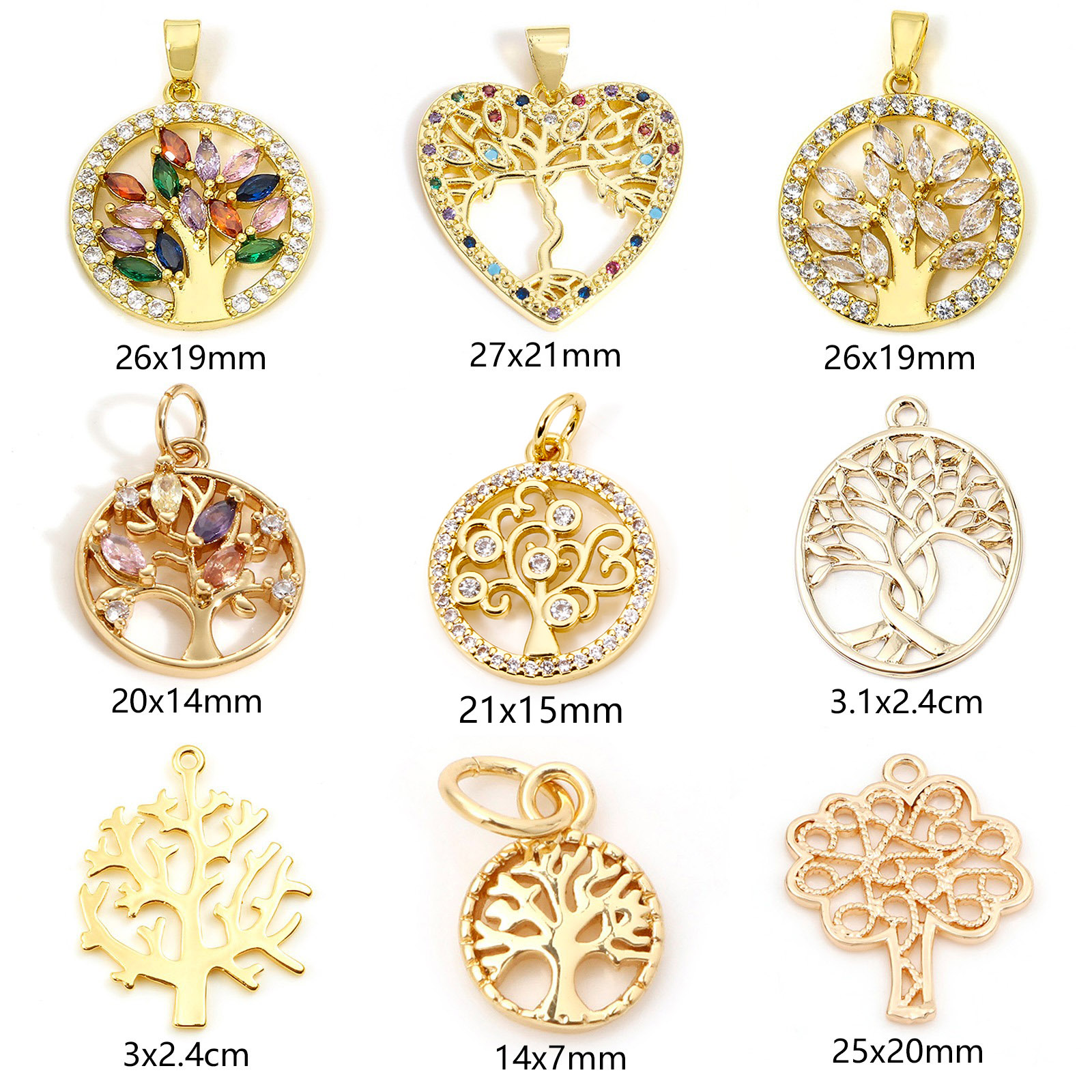 Imagen de Zamak Colgantes Charms Árbol de la Vida Oro Real Chapado