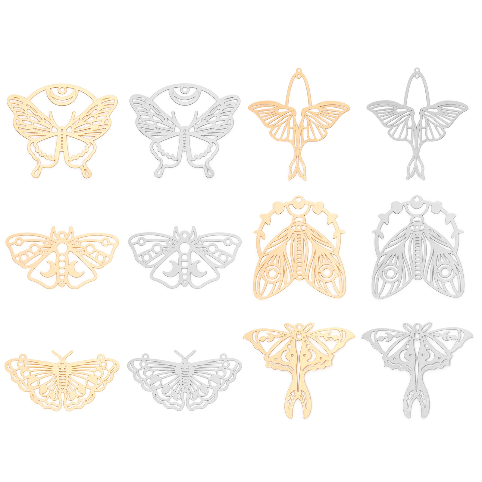 Изображение 10 PCs Iron Based Alloy Filigree Stamping Connectors Charms Pendants Silver Tone Moth Moon Phases Hollow 4.6cm x 2.6cm