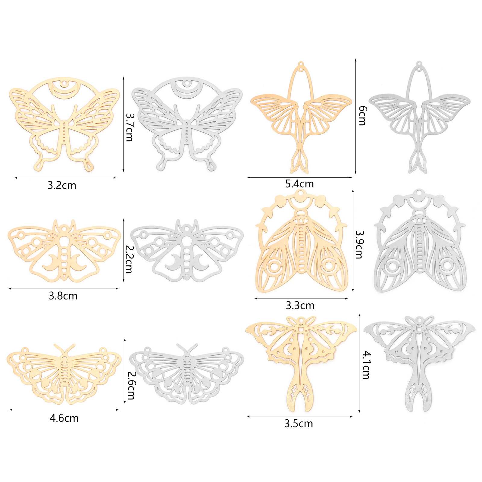 Изображение 10 PCs Iron Based Alloy Filigree Stamping Connectors Charms Pendants Silver Tone Moth Moon Phases Hollow 4.6cm x 2.6cm