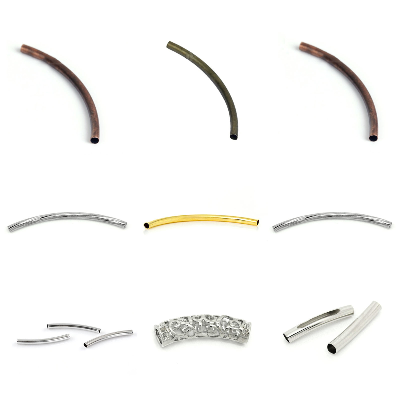 Picture of Brass Beads For DIY Jewelry Making Curved Tube