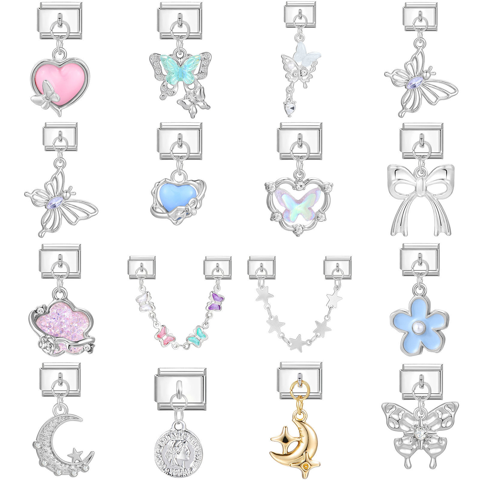 Bild von 304 Edelstahl Charm-Armband mit italienischen Gliedern zur Herstellung von DIY-Schmuck Silberfarbe Rechteck 10mm x 9mm