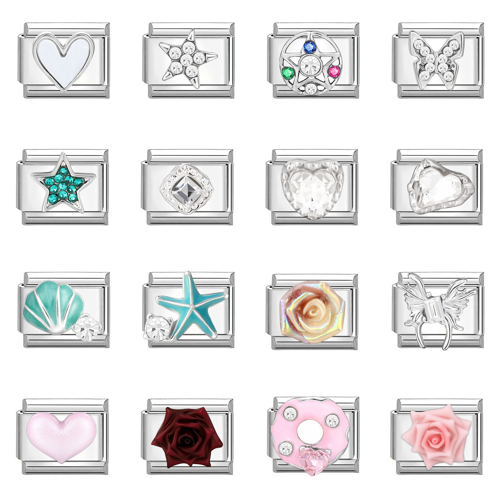 Bild von 304 Edelstahl Charm-Armband mit italienischen Gliedern zur Herstellung von DIY-Schmuck Silberfarbe Rechteck Pentagramm 10mm x 9mm