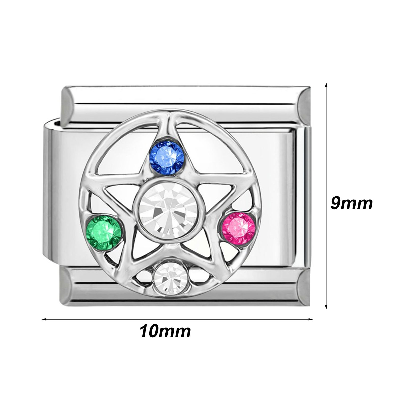 Bild von 304 Edelstahl Charm-Armband mit italienischen Gliedern zur Herstellung von DIY-Schmuck Silberfarbe Rechteck Pentagramm 10mm x 9mm