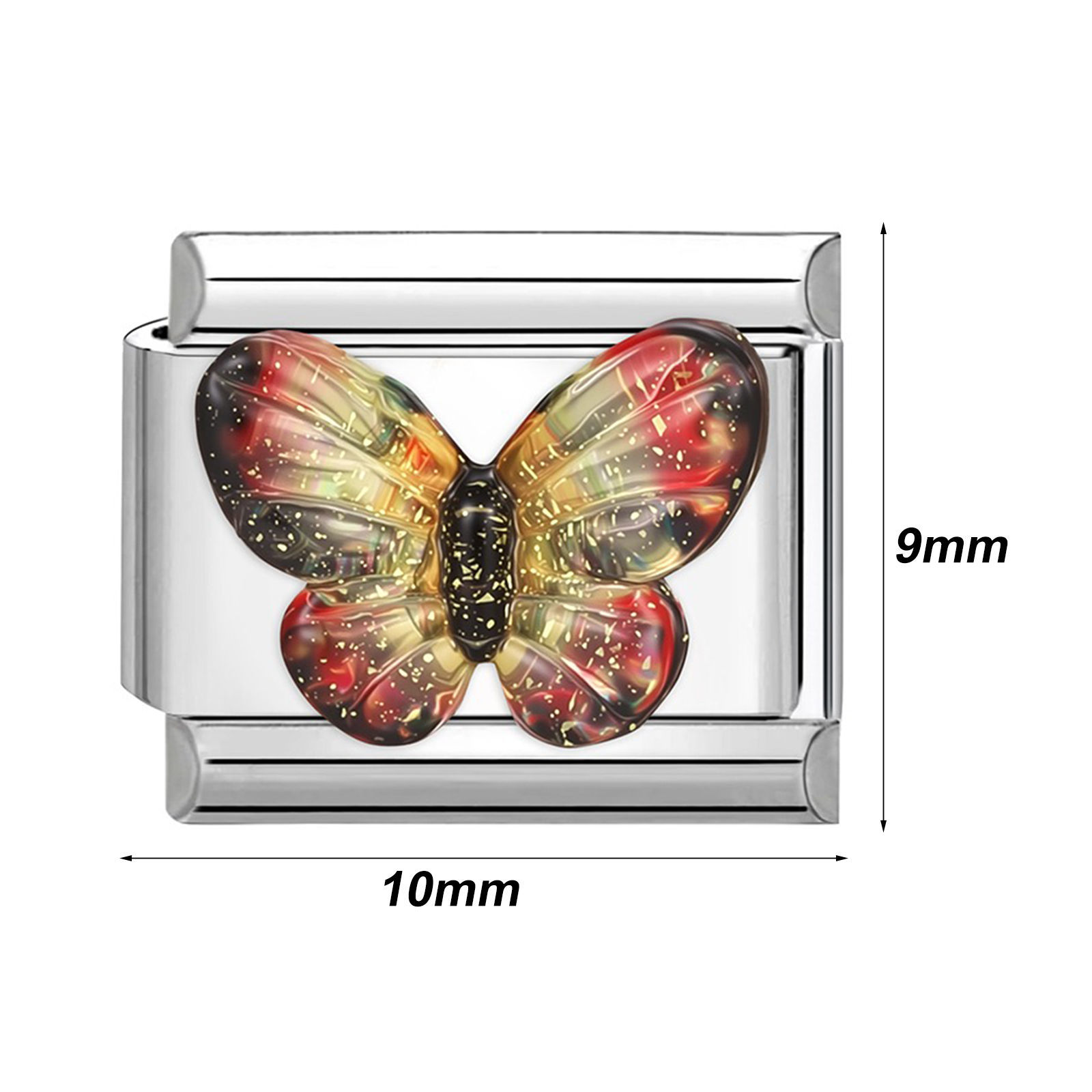 Bild von 304 Edelstahl Charm-Armband mit italienischen Gliedern zur Herstellung von DIY-Schmuck Silberfarbe Rechteck Schmetterling 10mm x 9mm