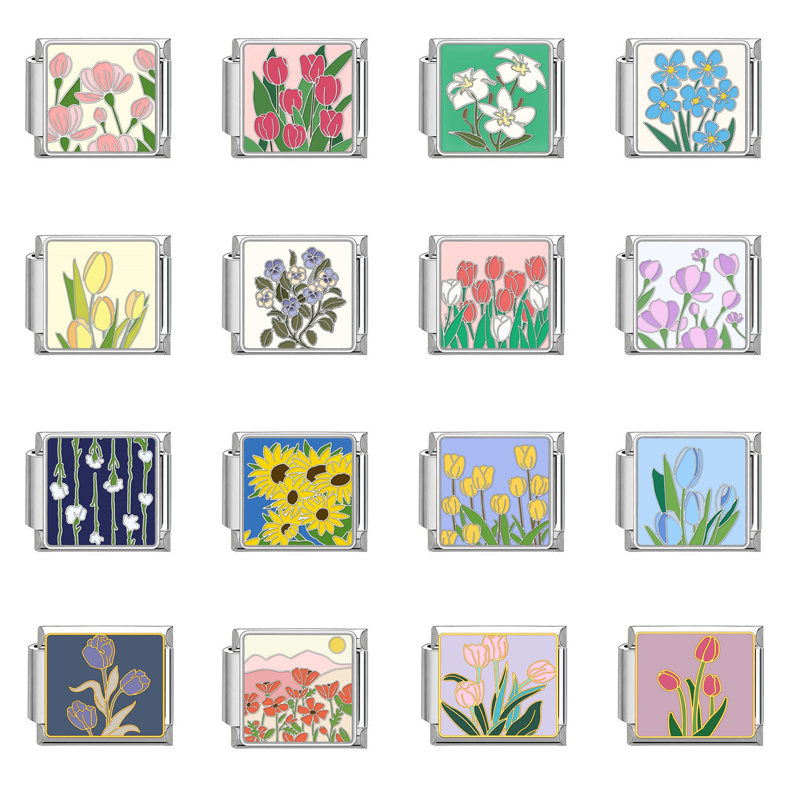 Bild von 304 Edelstahl Charm-Armband mit italienischen Gliedern zur Herstellung von DIY-Schmuck Silberfarbe Bunt Rechteck 10mm x 9mm