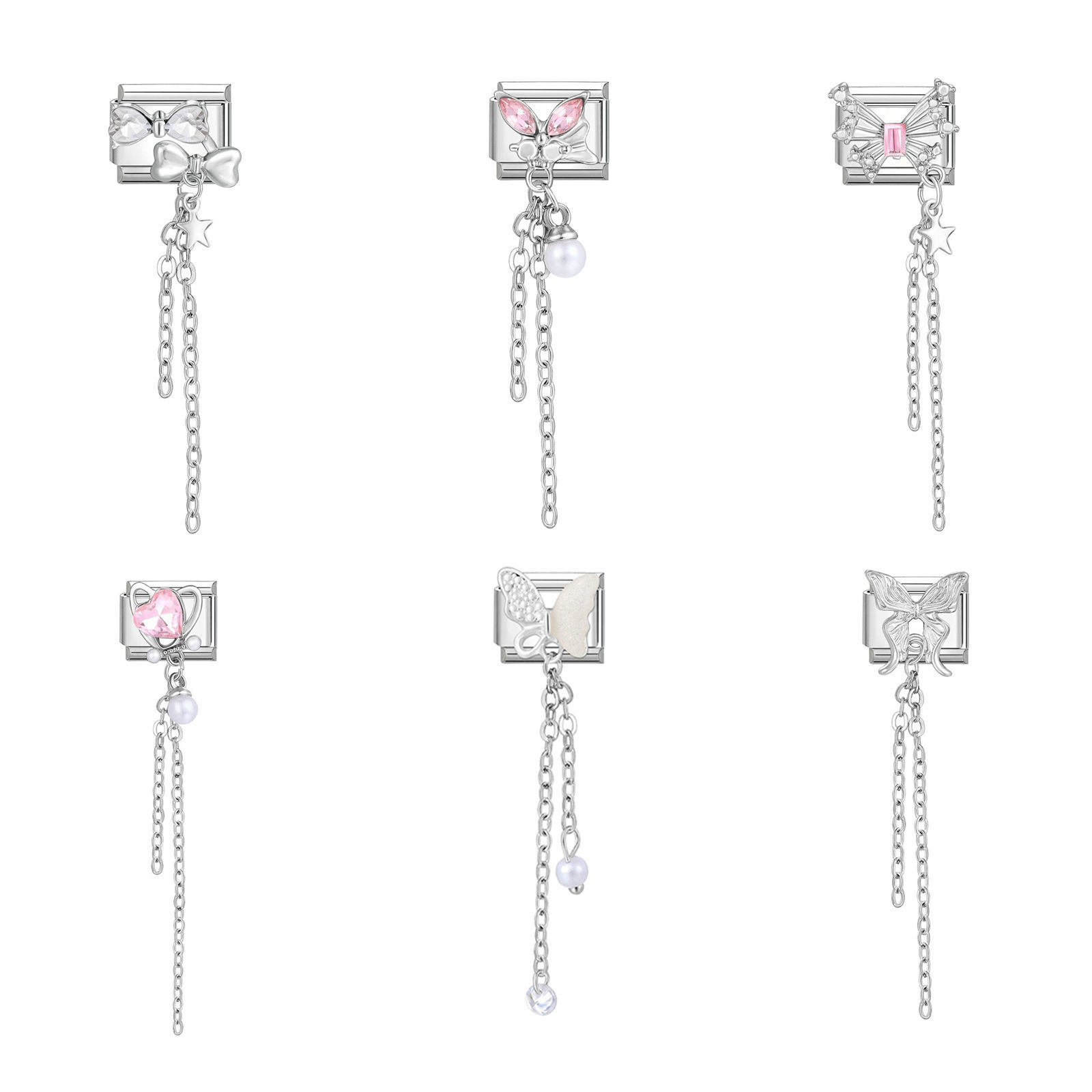 Bild von 304 Edelstahl Charm-Armband mit italienischen Gliedern zur Herstellung von DIY-Schmuck Silberfarbe Quast Schleife 10mm x 9mm